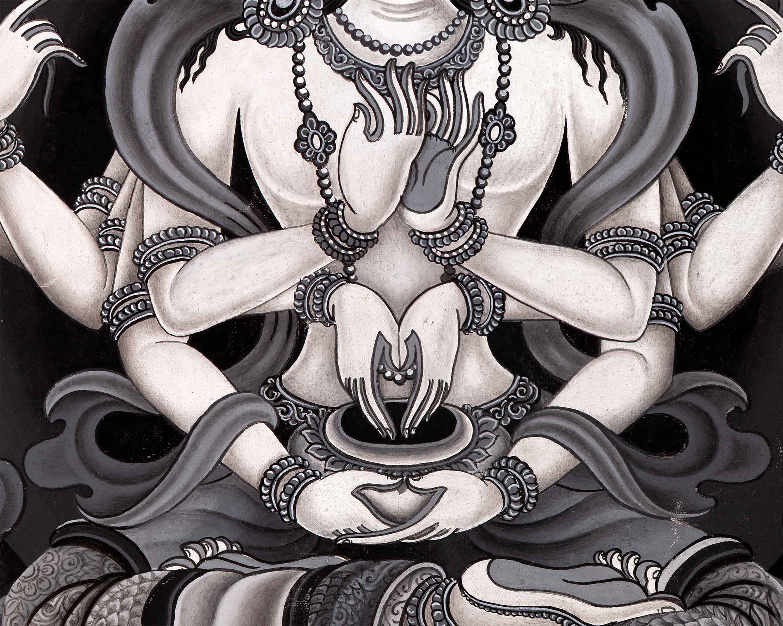 High-Quality Giclee Print For Arya Manjushri Namasangiti Mantra Practice | Multi-Armed Form Of Bodhisattva Of Wisdom