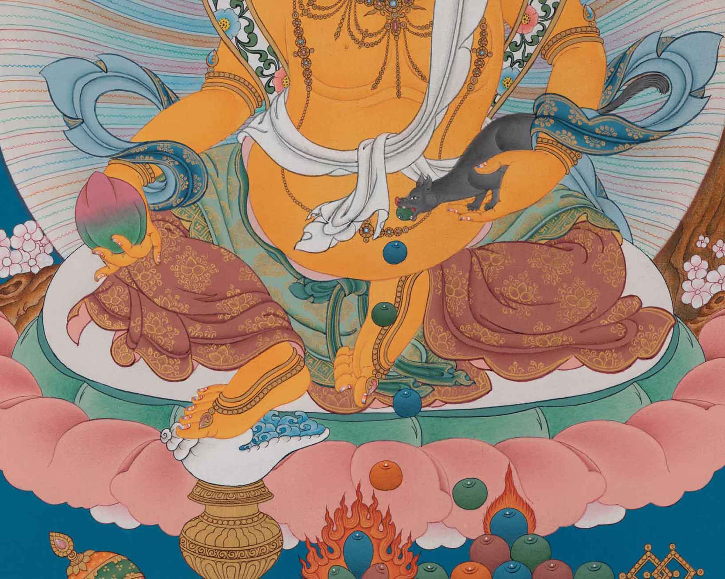 Dzambhala Thangka Art for Well Being | Himalayan Artwork for Decor