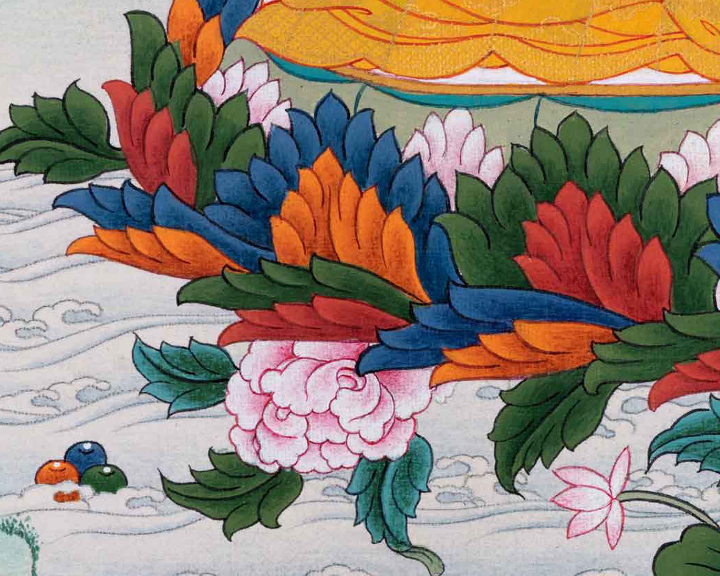 Lotus Master Guru Rainbow Body Thangka | Tibetan Buddhist Guru Rinpoche | Art Using Genuine 24K Gold