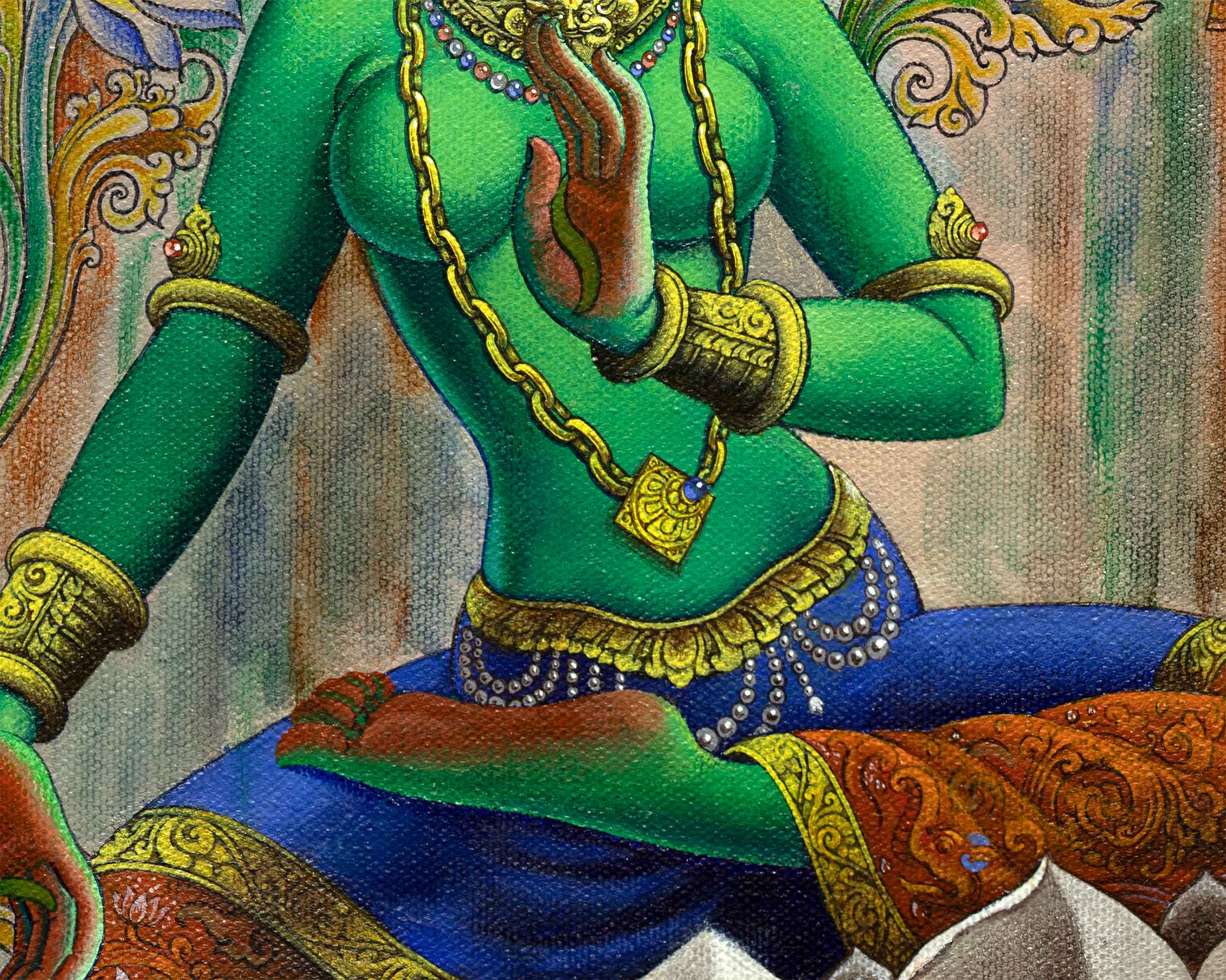 Eternal Guidance With Green Tara Thangka Print | Traditional Mother Tara