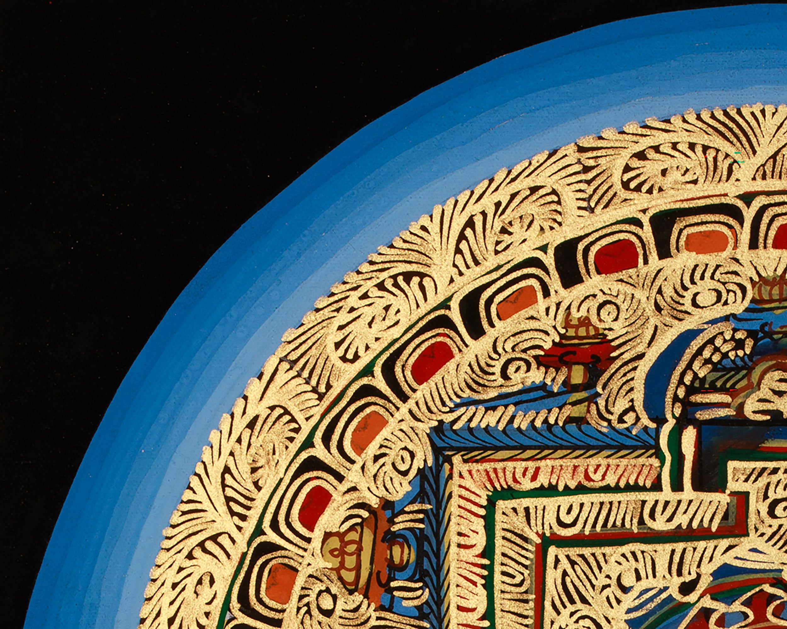 Gold-Embellished Om Mandala Thangka | Spiritual Meditation Art