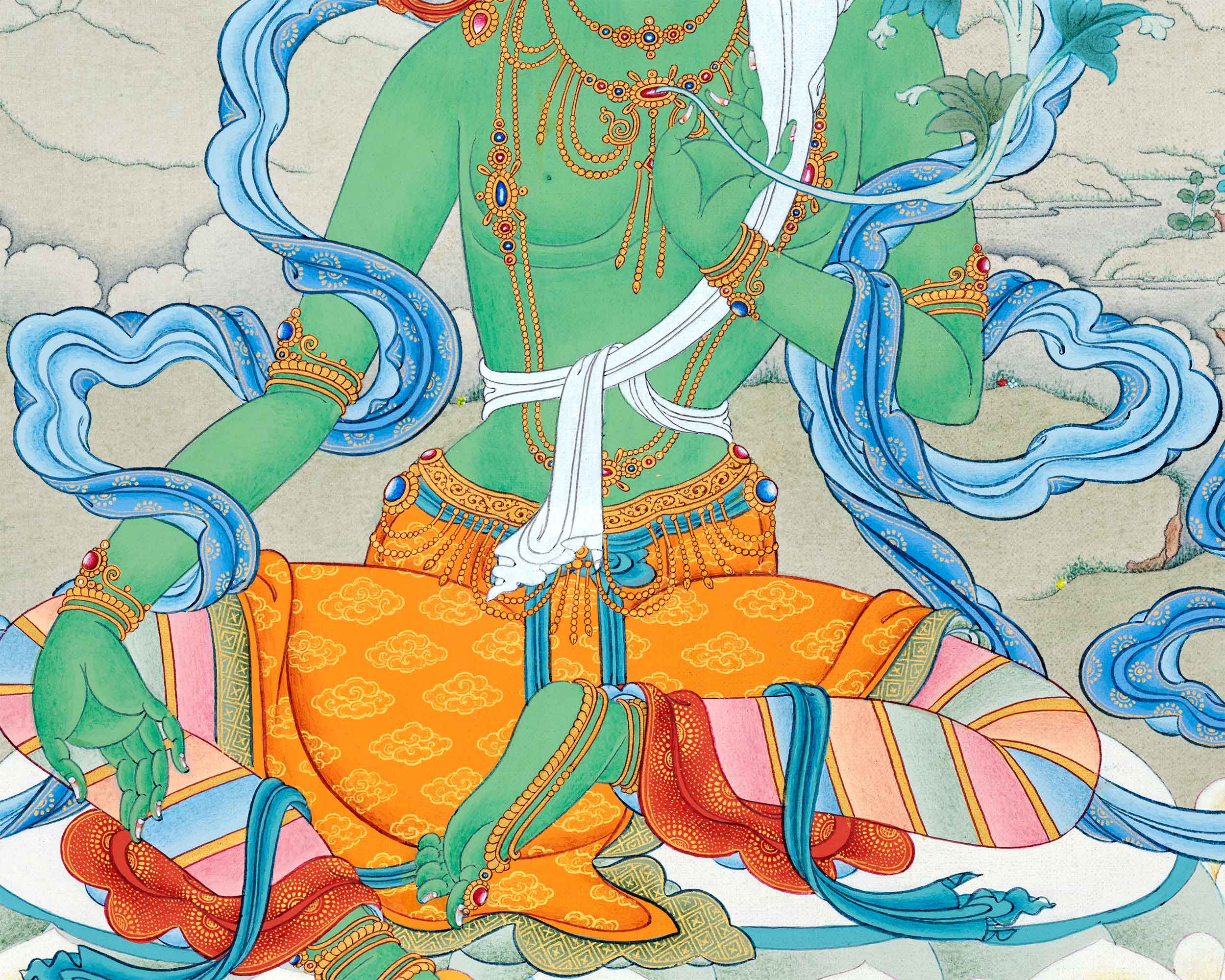 Tibetan Tara Goddess, Mother Green Tara Thangka | Traditional Painting