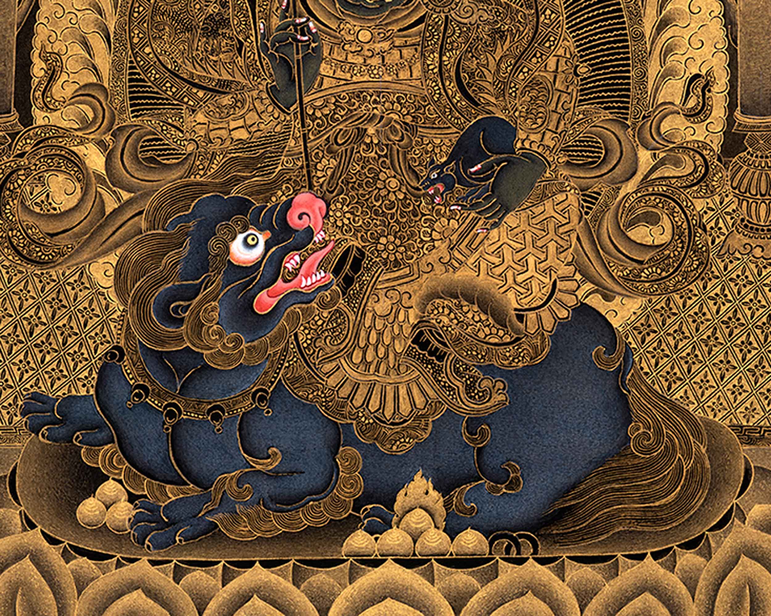 Exclusive Namtoshe Palace Thangka | Traditional Himalayan Art in Black & Gold | Authentic Painting Of Wealth Deity