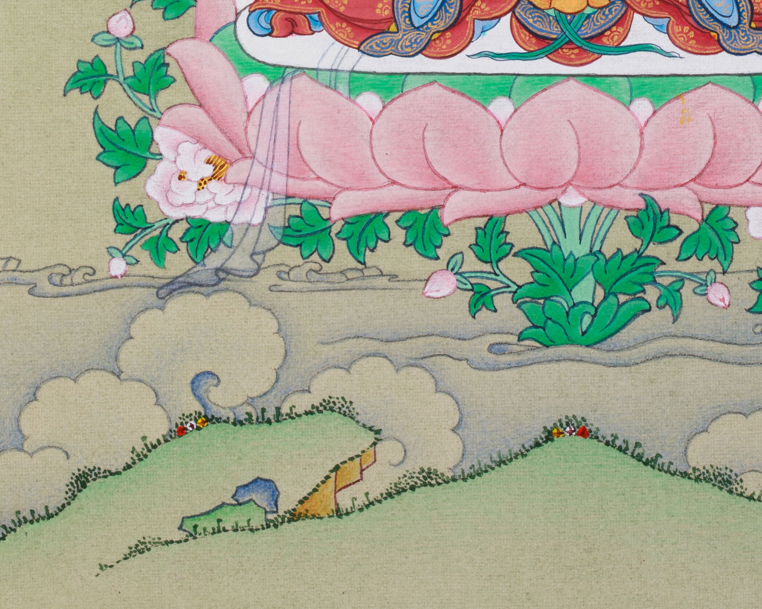 Manjushri: Detailed Small Thangka with Lhasa Stone Colors