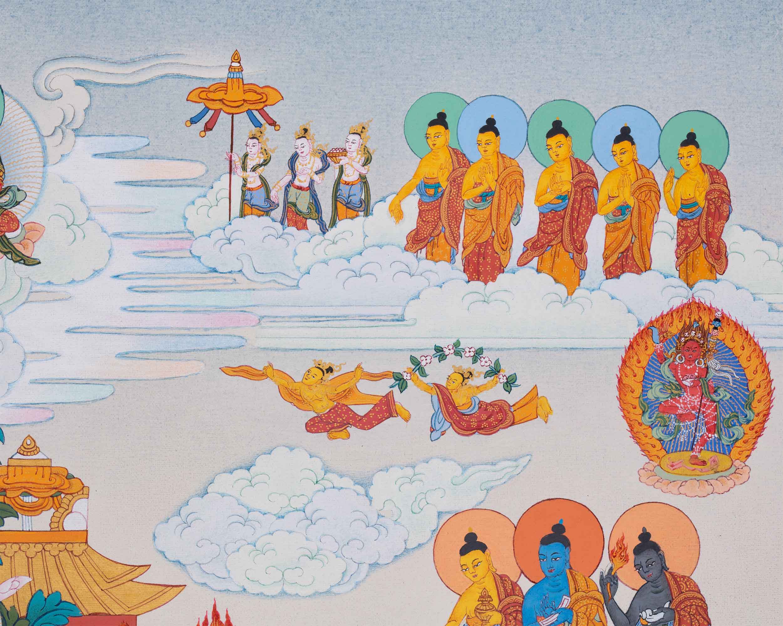 Handpainted Amitabha Singham Thangka | Sacred Lion's Presence