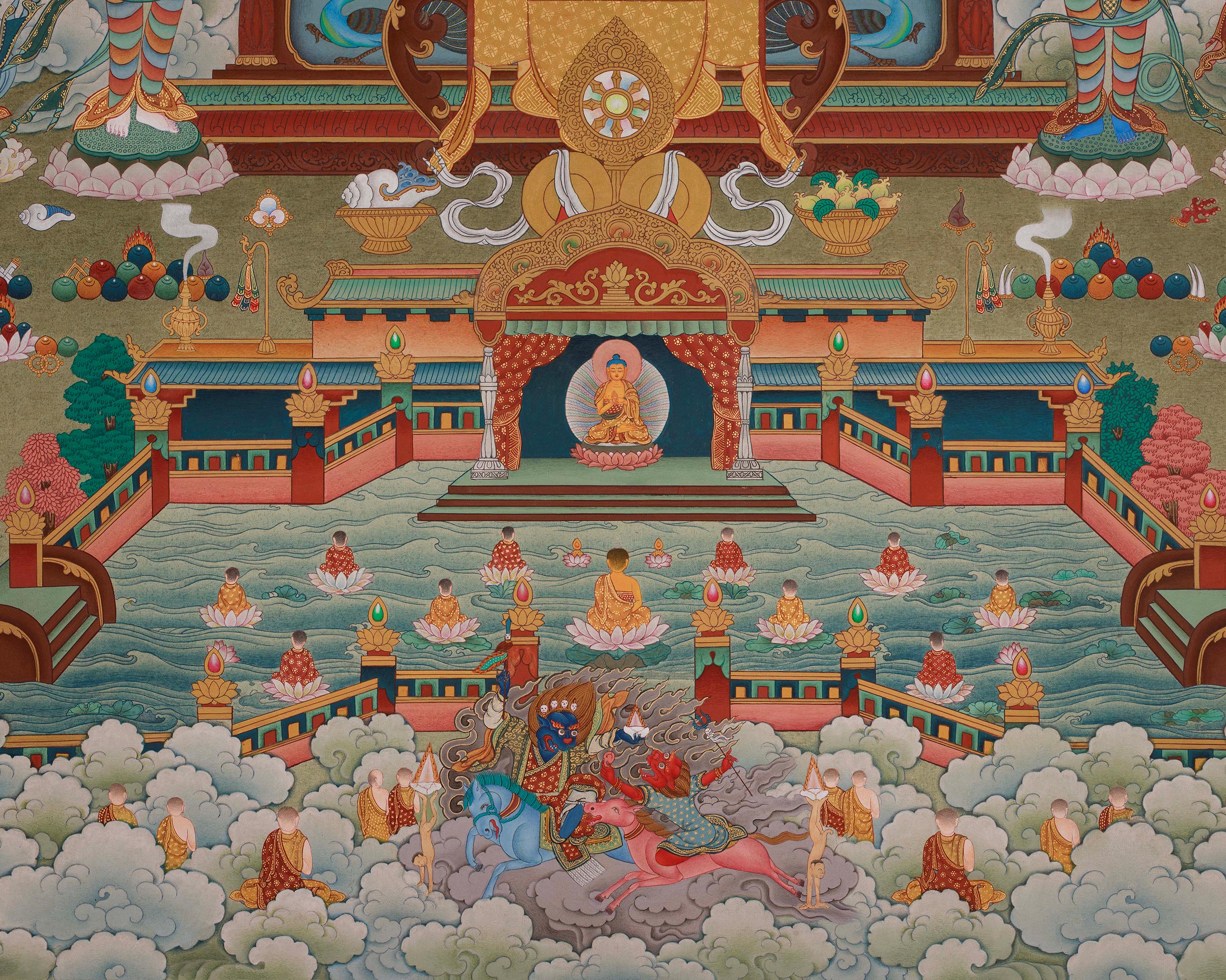 Traditional Amitabha Singham Thangka | Tibetan Buddhist Art