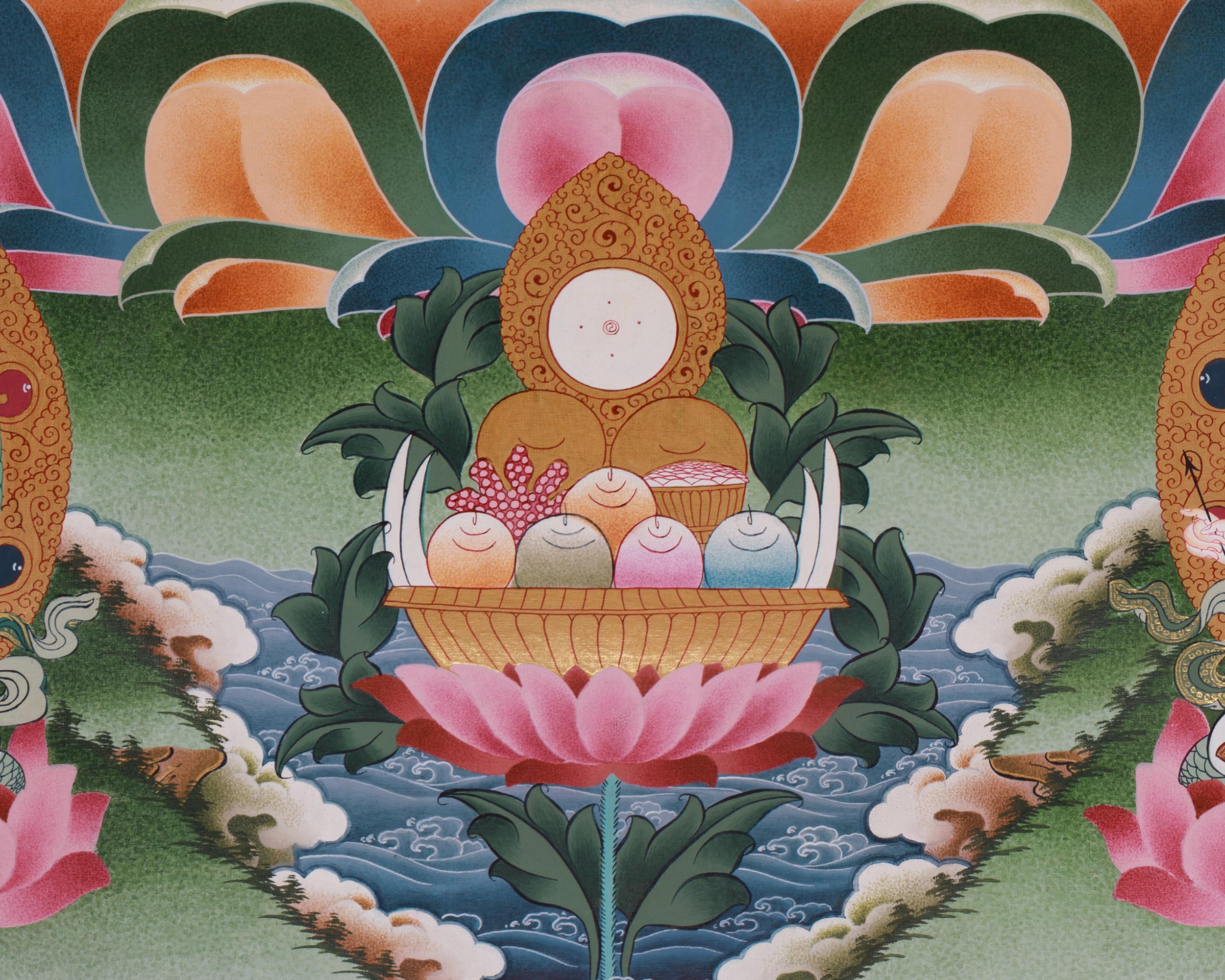 Majestic Seven Eyes Goddess, White Tara Thangka | Five Dhyani Buddhas, Amitayus & Namgyalma