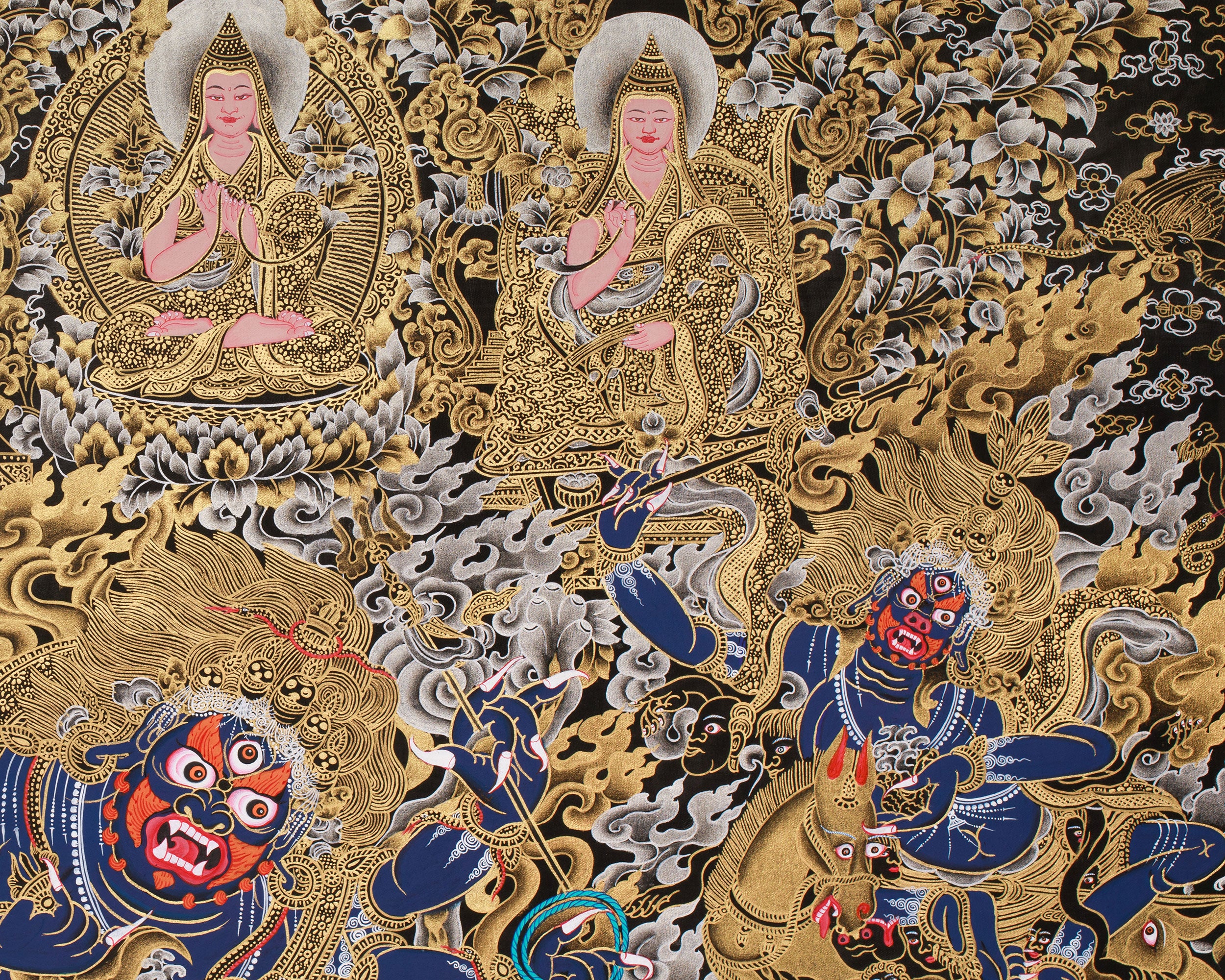 Golden Ferocity, Six Armed Mahakala Thangka | A Divine Protector’s Presence