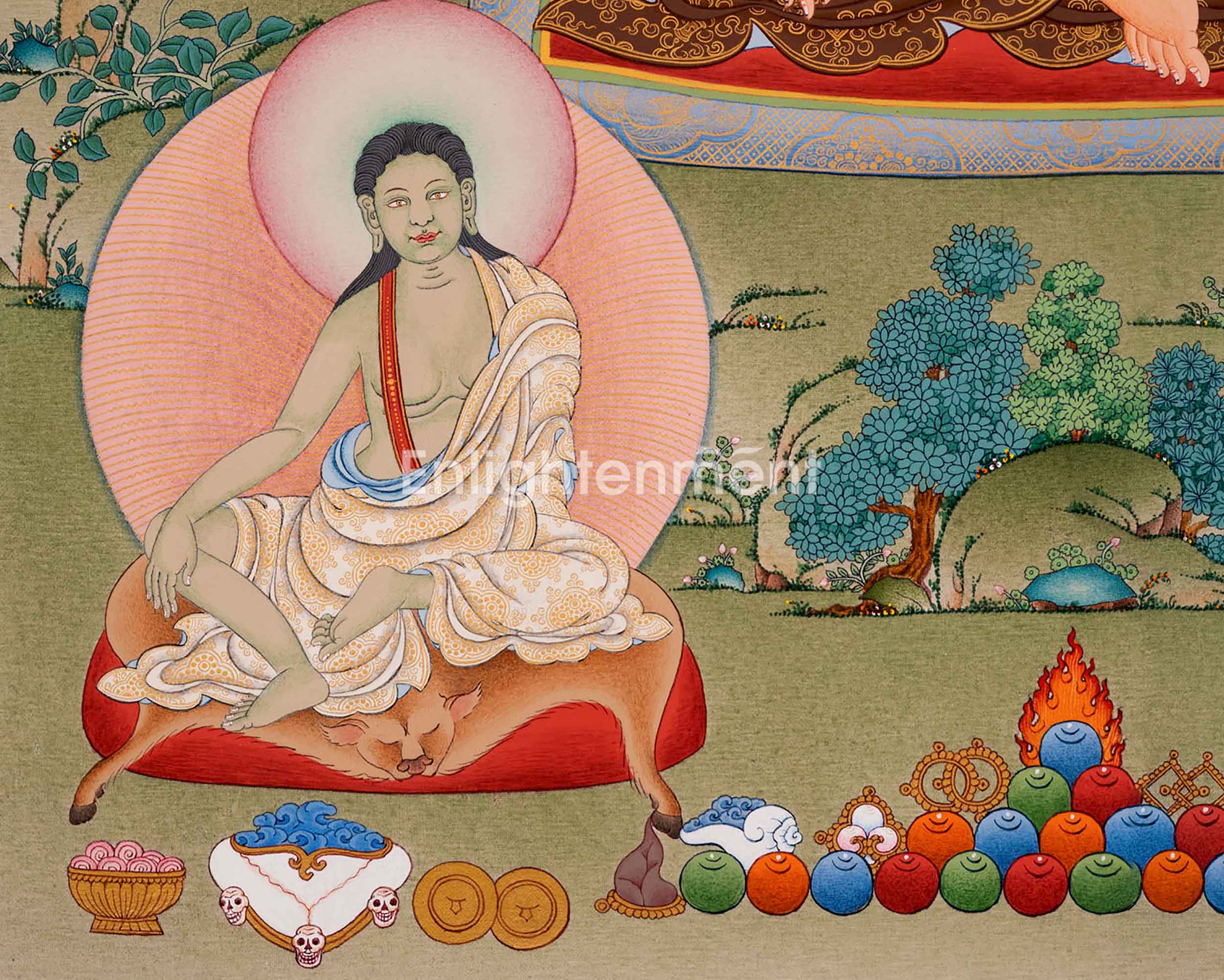 Guru Marpa, Milarepa, and Gompopa Thangka | Tibetan Buddhist Masters Artwork