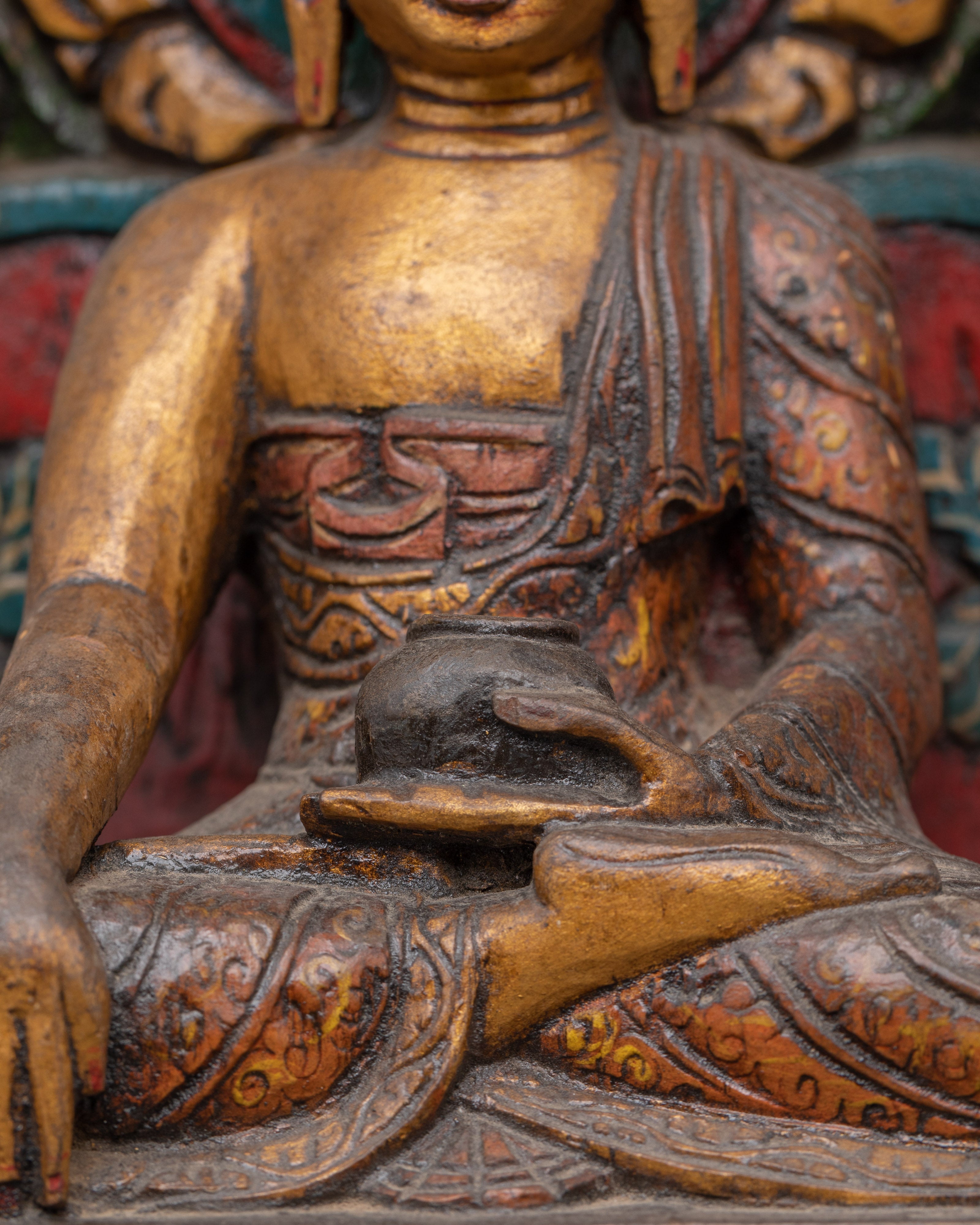 Hand Carved Meditation Shakyamuni Buddha Figurine | Wooden Tibetan Buddha Statue