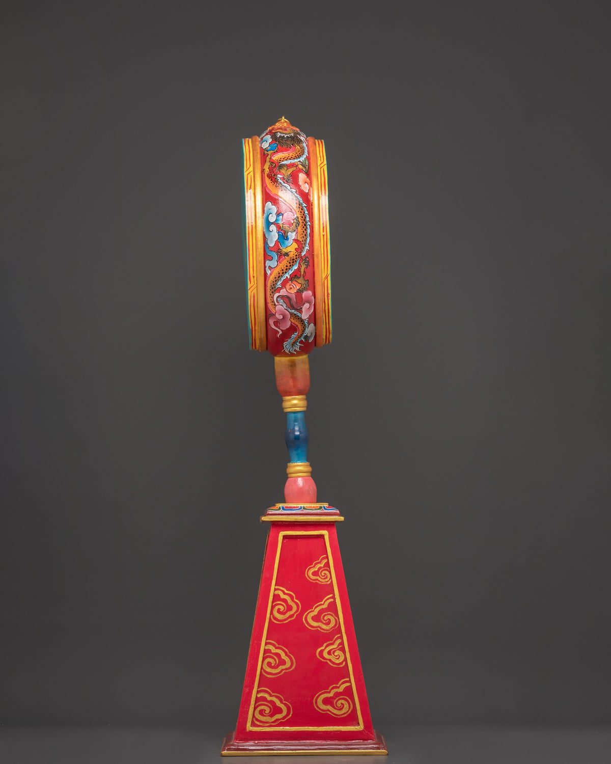 Handcrafted Tibetan Dakini Drum | Painted Ritual Chöd Drum with Stand and Stick