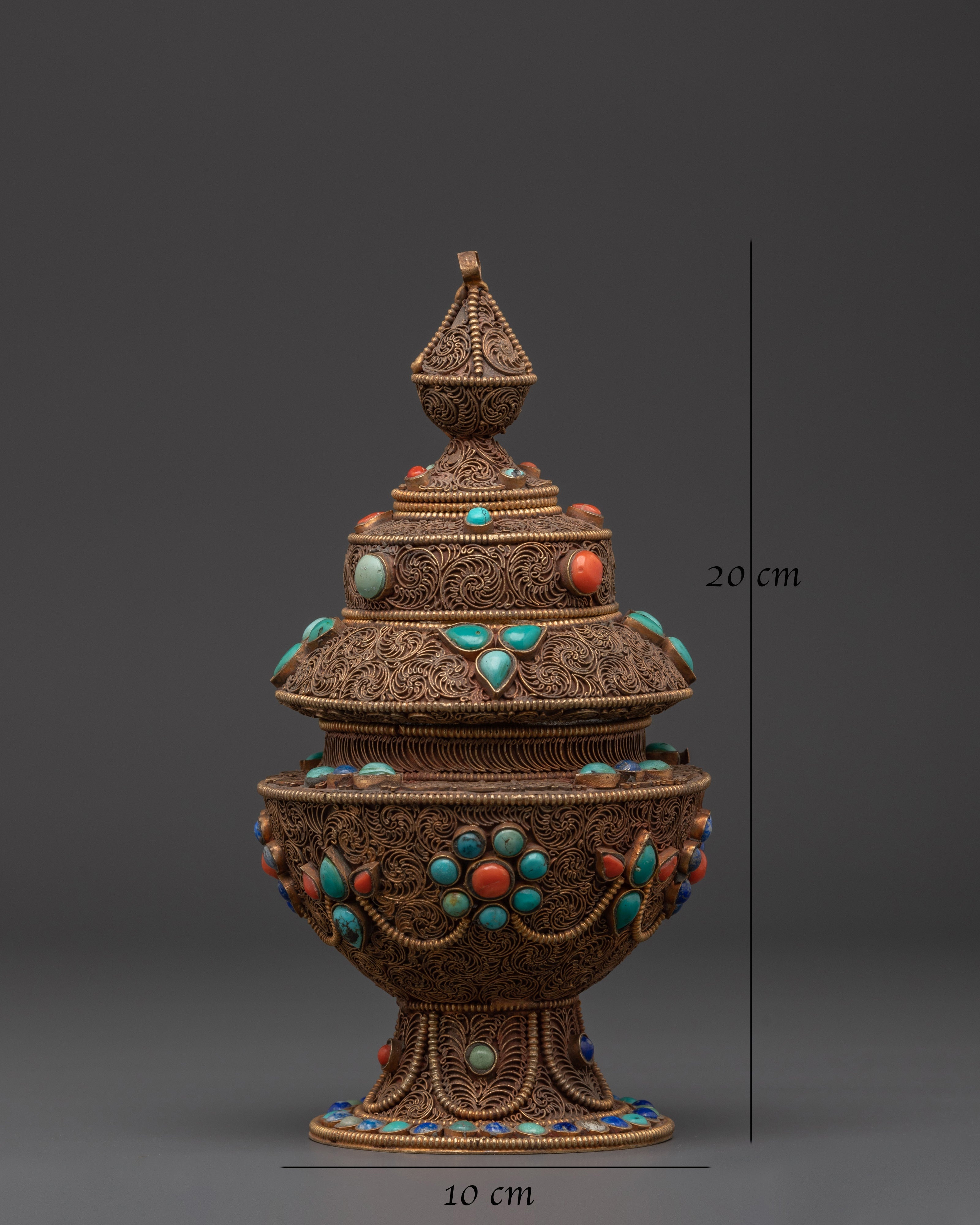 Handcrafted Tibetan Filigree Rice Pot | Copper Pot with Coral & Turquoise Inlays