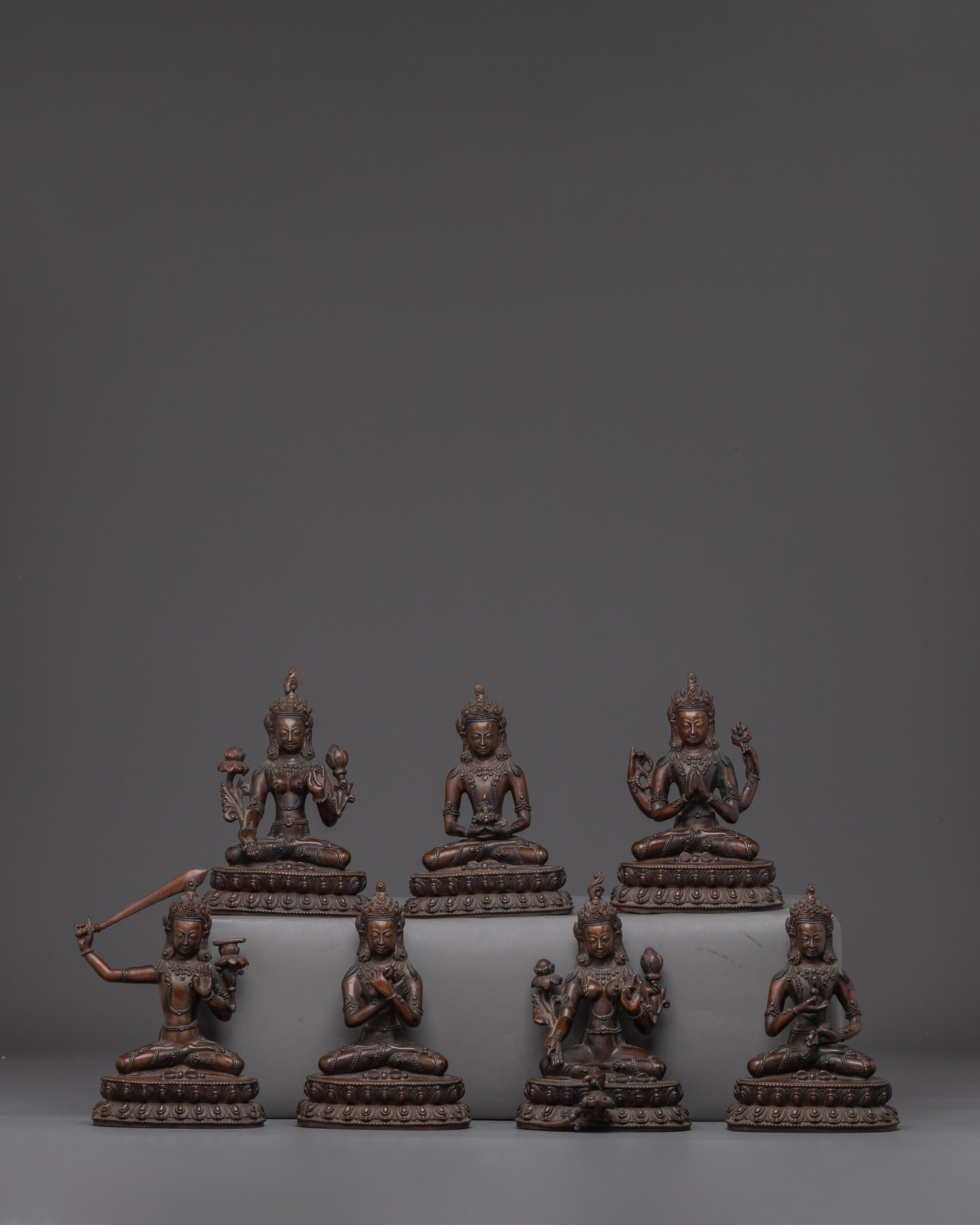 Oxidized Copper Bodhisattva Statue Se