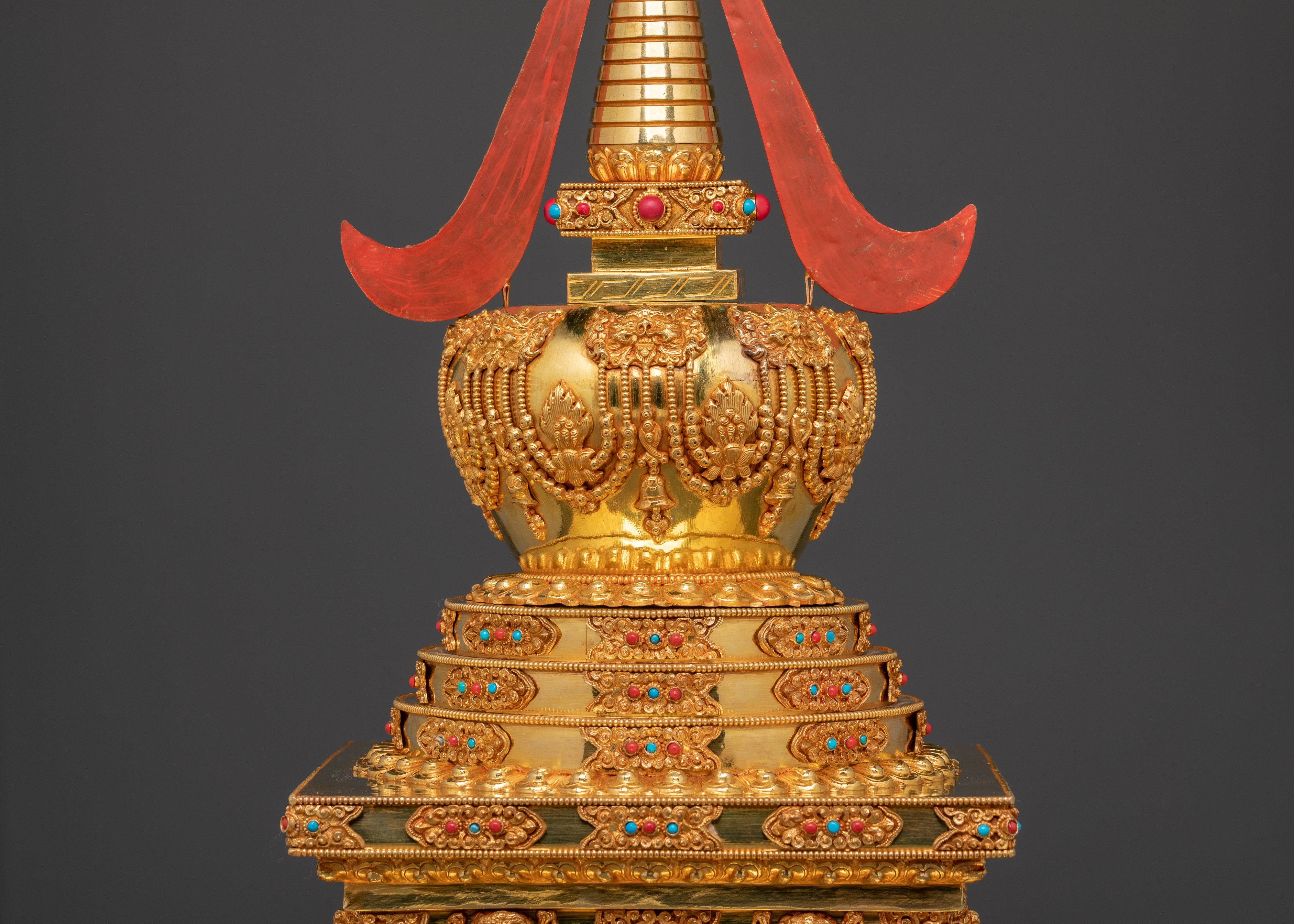 Gold-Plated Copper Buddhist Stupa for Tibetan Altar