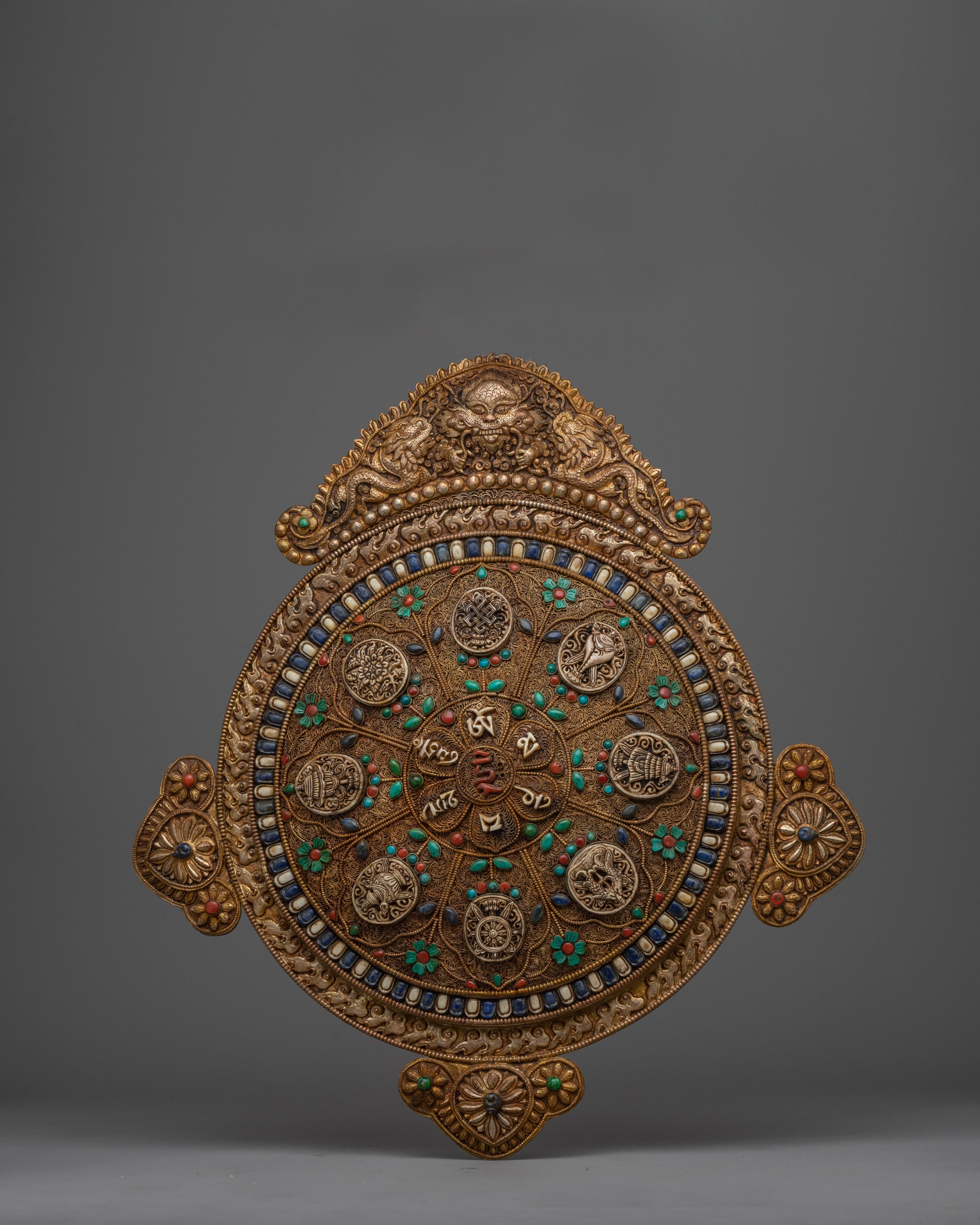 Metal Thangka with Eight Auspicious Symbols