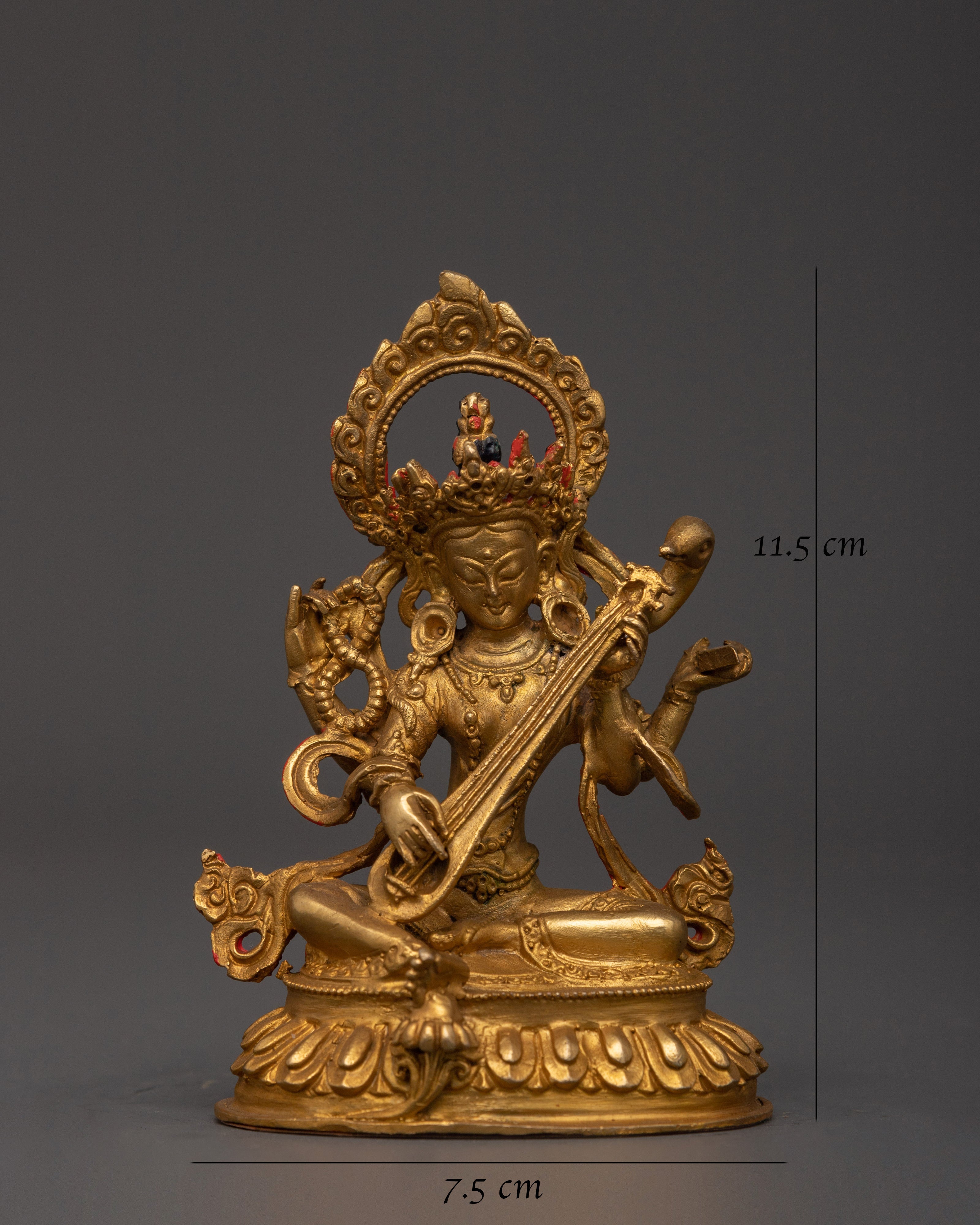 Gold Plated Saraswati Devi Statue | Goddess Idol of Wisdom, Purity & Knowledge