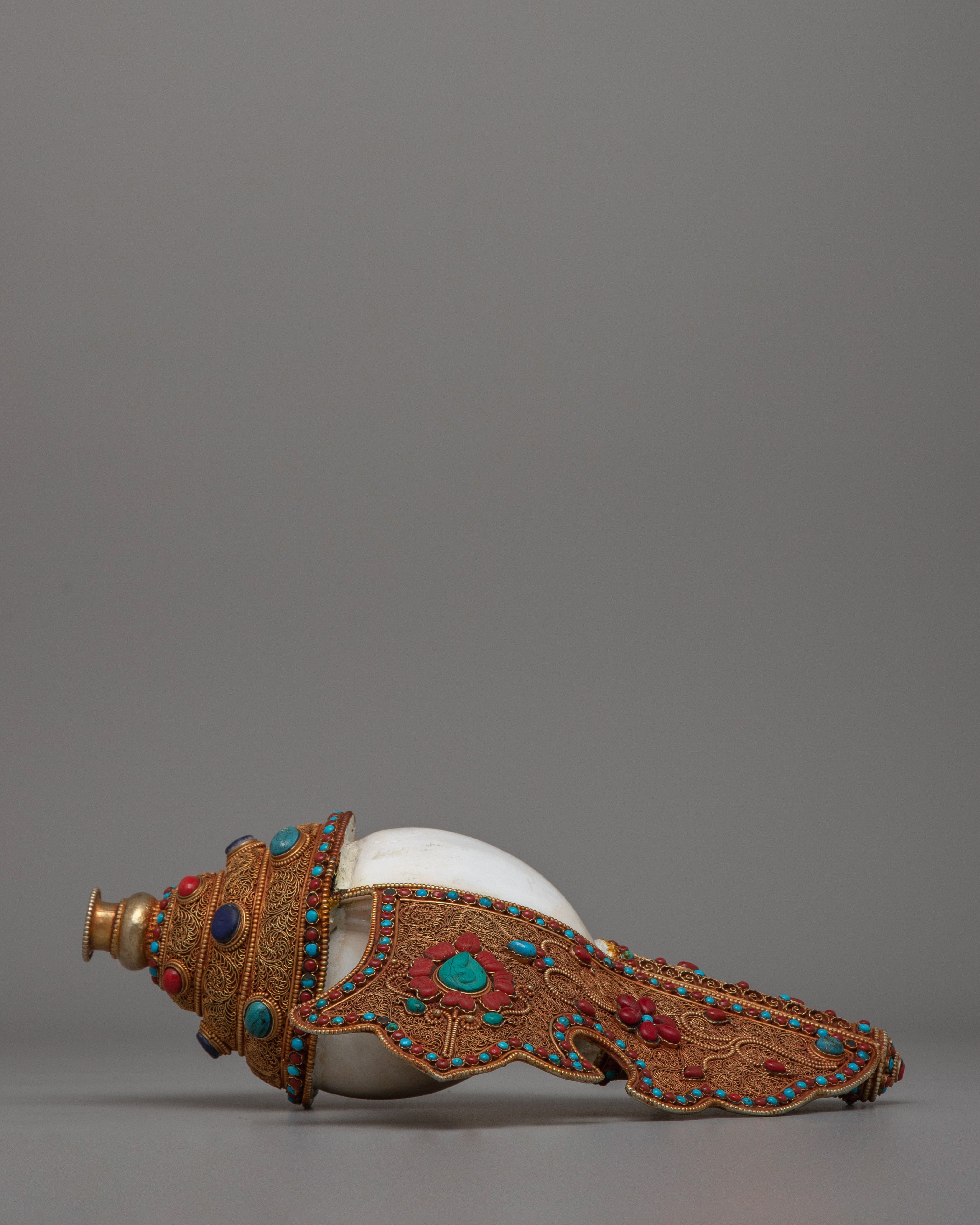 Gold-Plated Ritual Conch Shell | A sacred Buddhist Artifact for Decor and Rituals