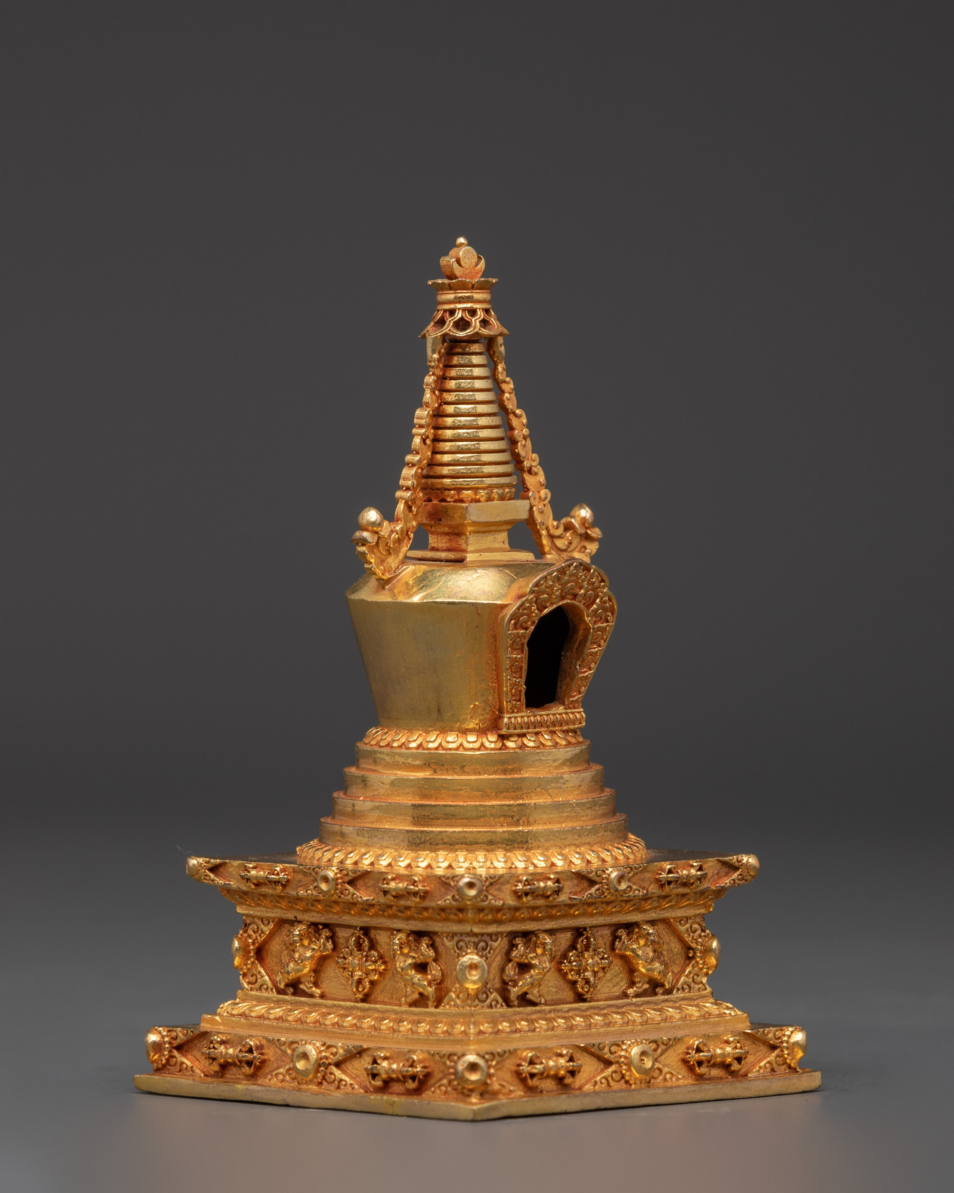 Sacred Copper Buddhist Shrine | Handcrafted Gold Plated Tibetan Decor