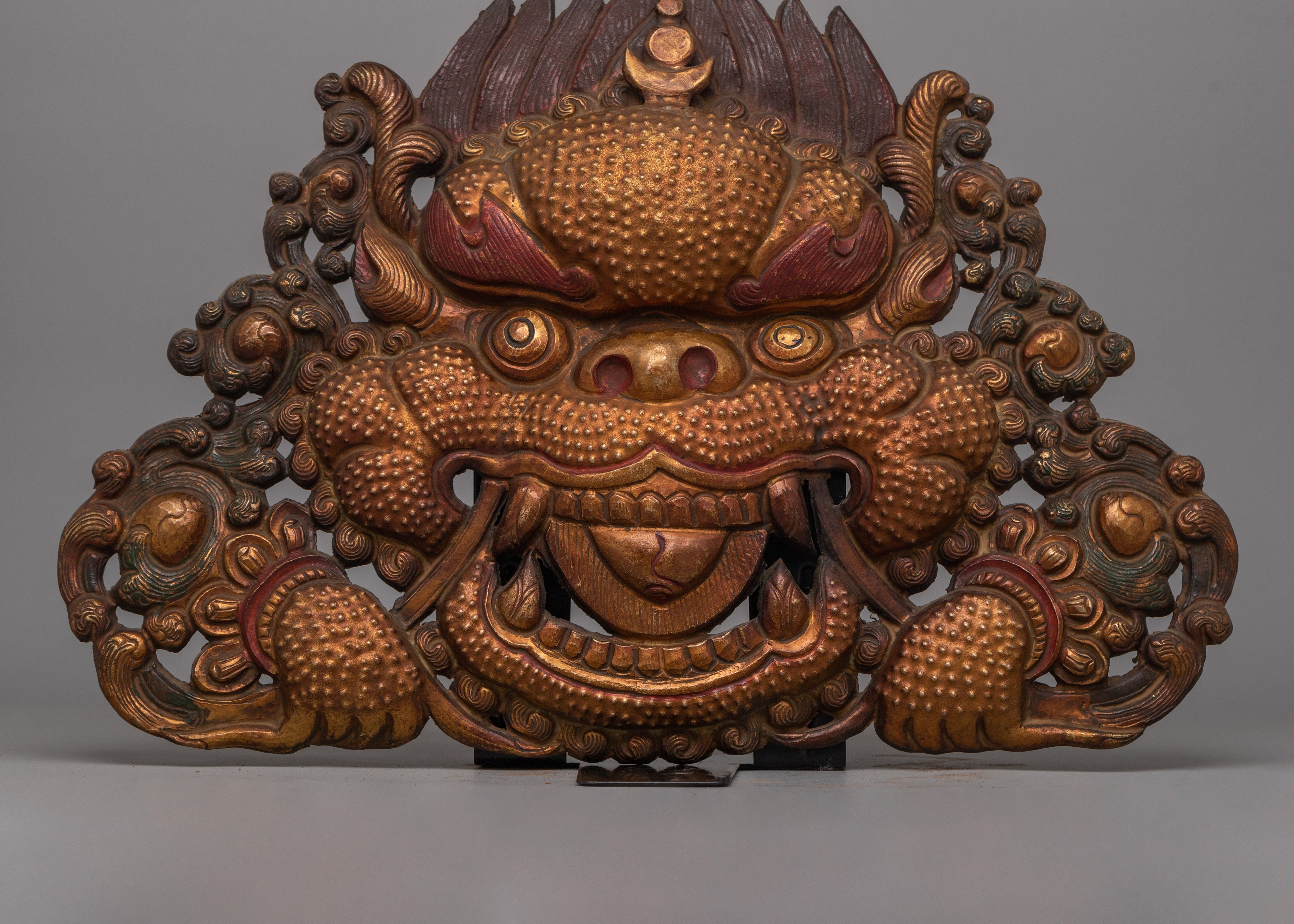 Gold-Plated Kirtimukha Mask | Copper Wall Decor