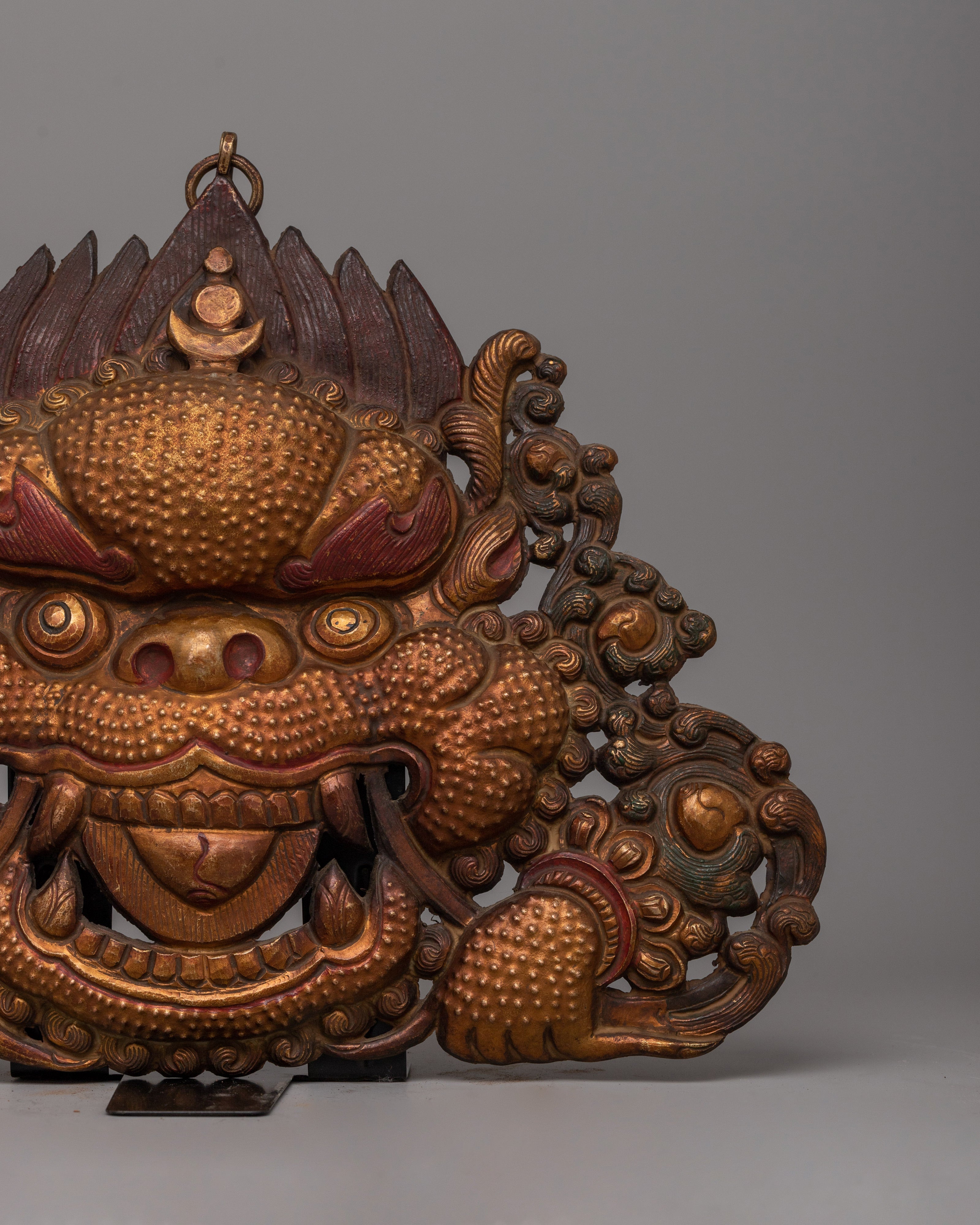 Gold-Plated Kirtimukha Mask | Copper Wall Decor