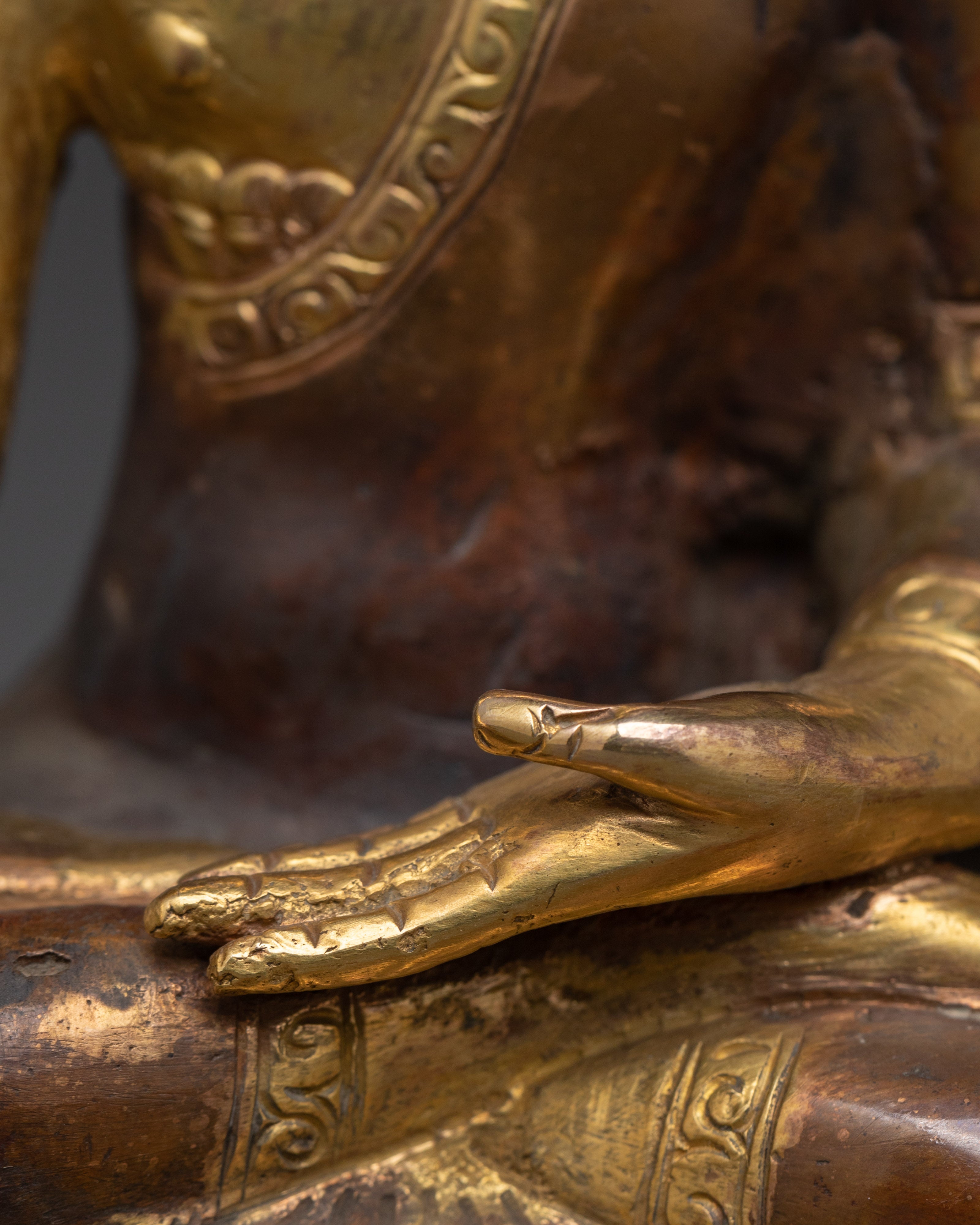 Set of Five Brass Buddha Statues | Gold Plated Oxidized Copper