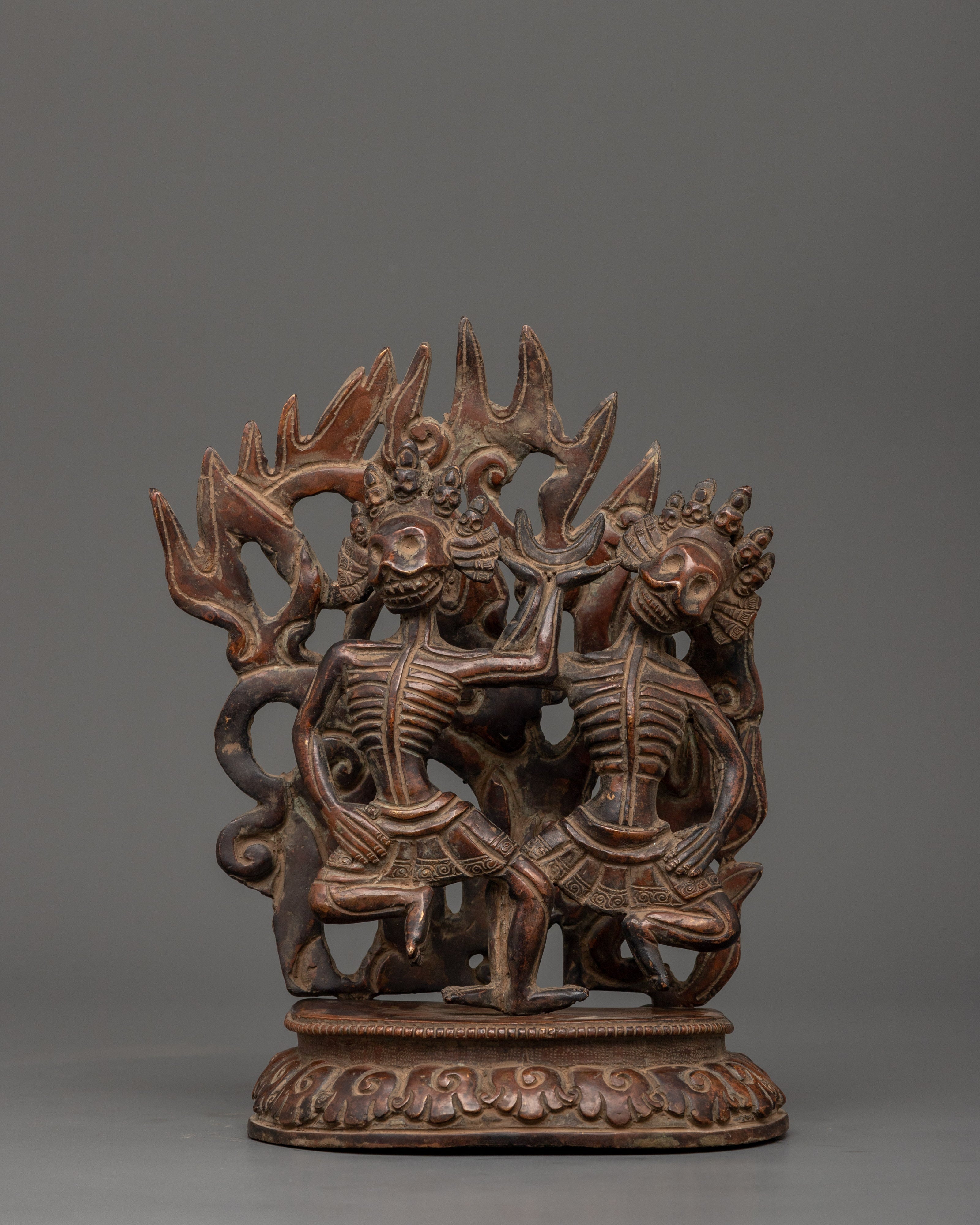 Oxidized copper Citipati statue