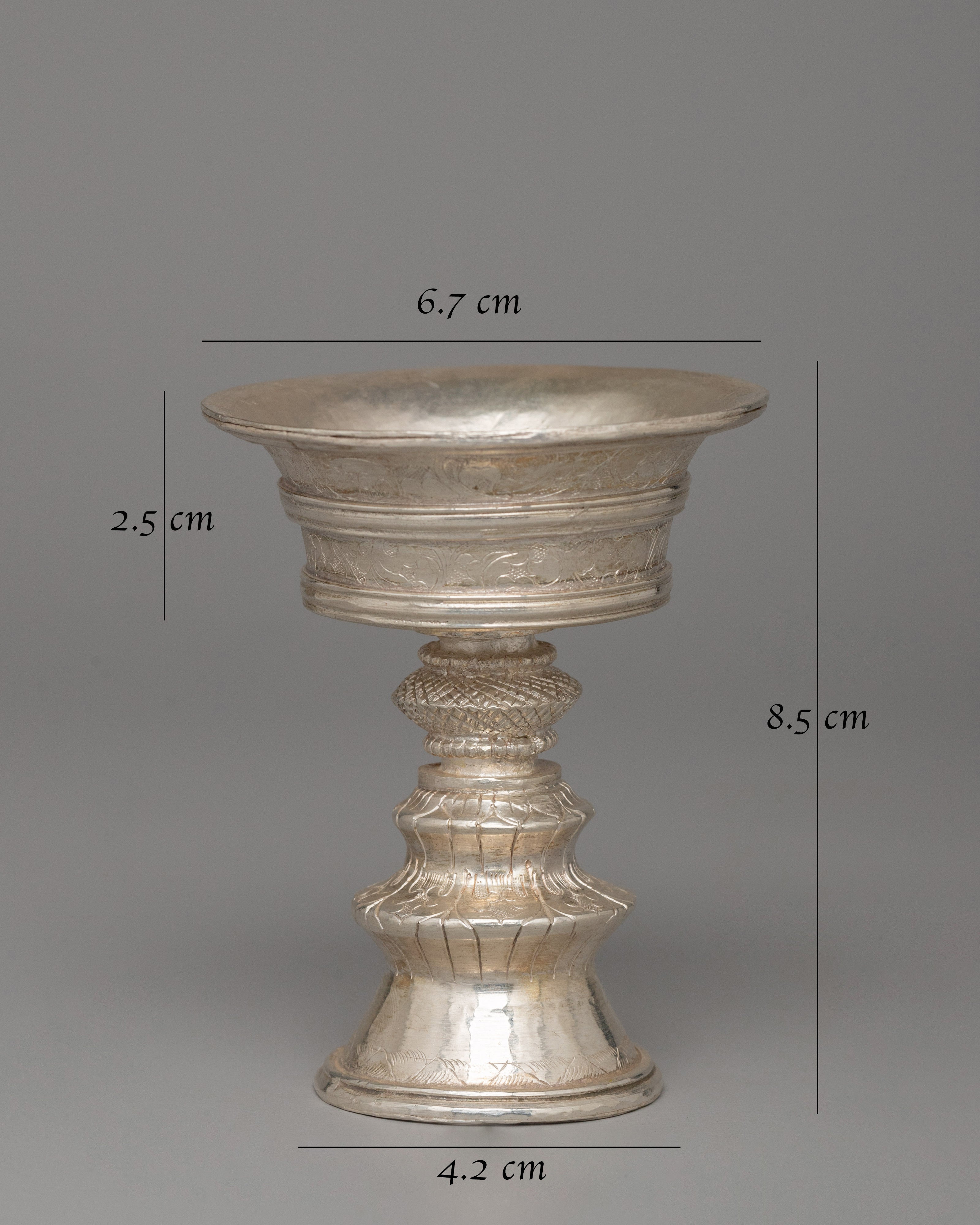 Himalayan Nepalese Pure Silver Butter Lamp | Buddhism Ritual Set