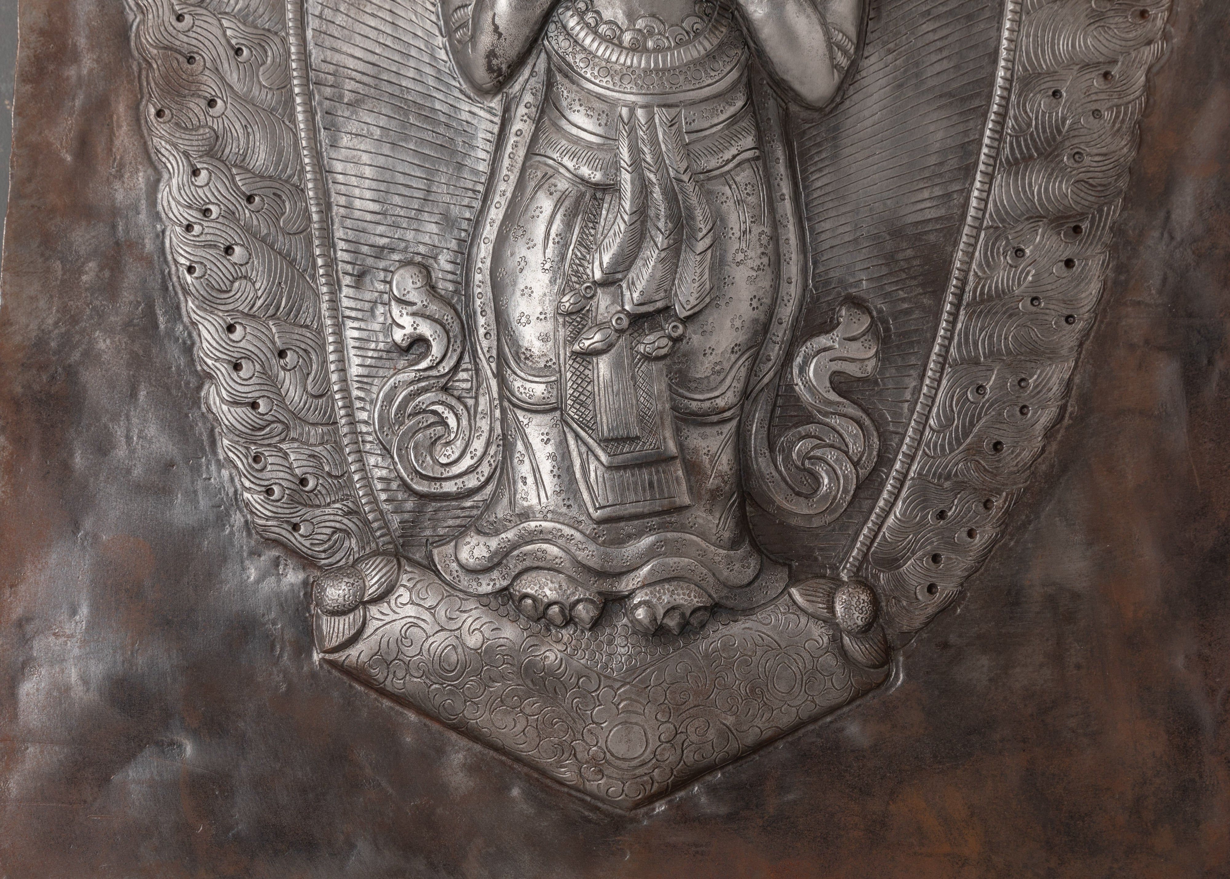 Handcrafted Iron Wall Hanging Buddha Panel | Tibetan Buddhist Metal Relief Art for Meditation
