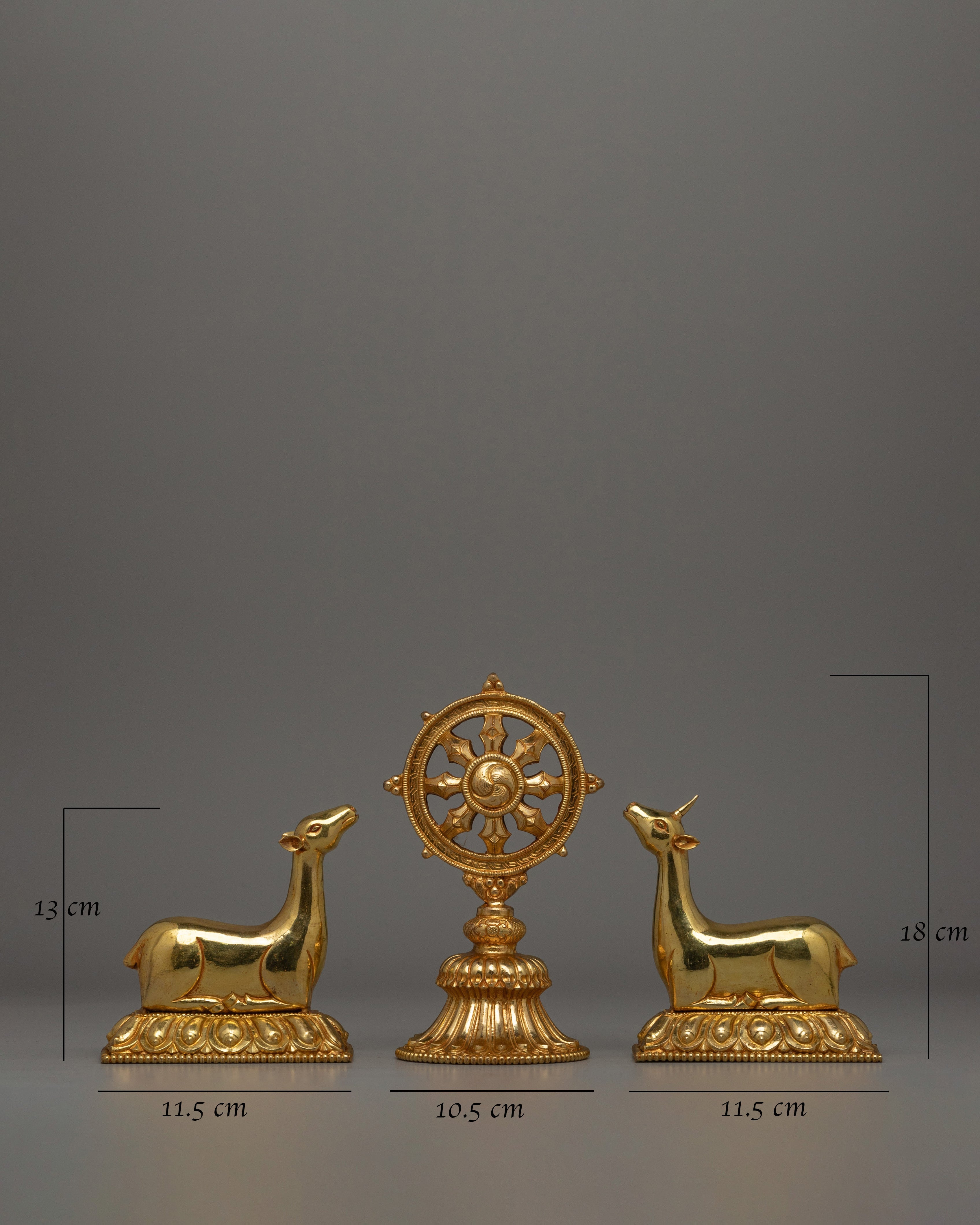 Gold-Plated Dharma Wheel with Deer Set | Spiritual Meditation Gift