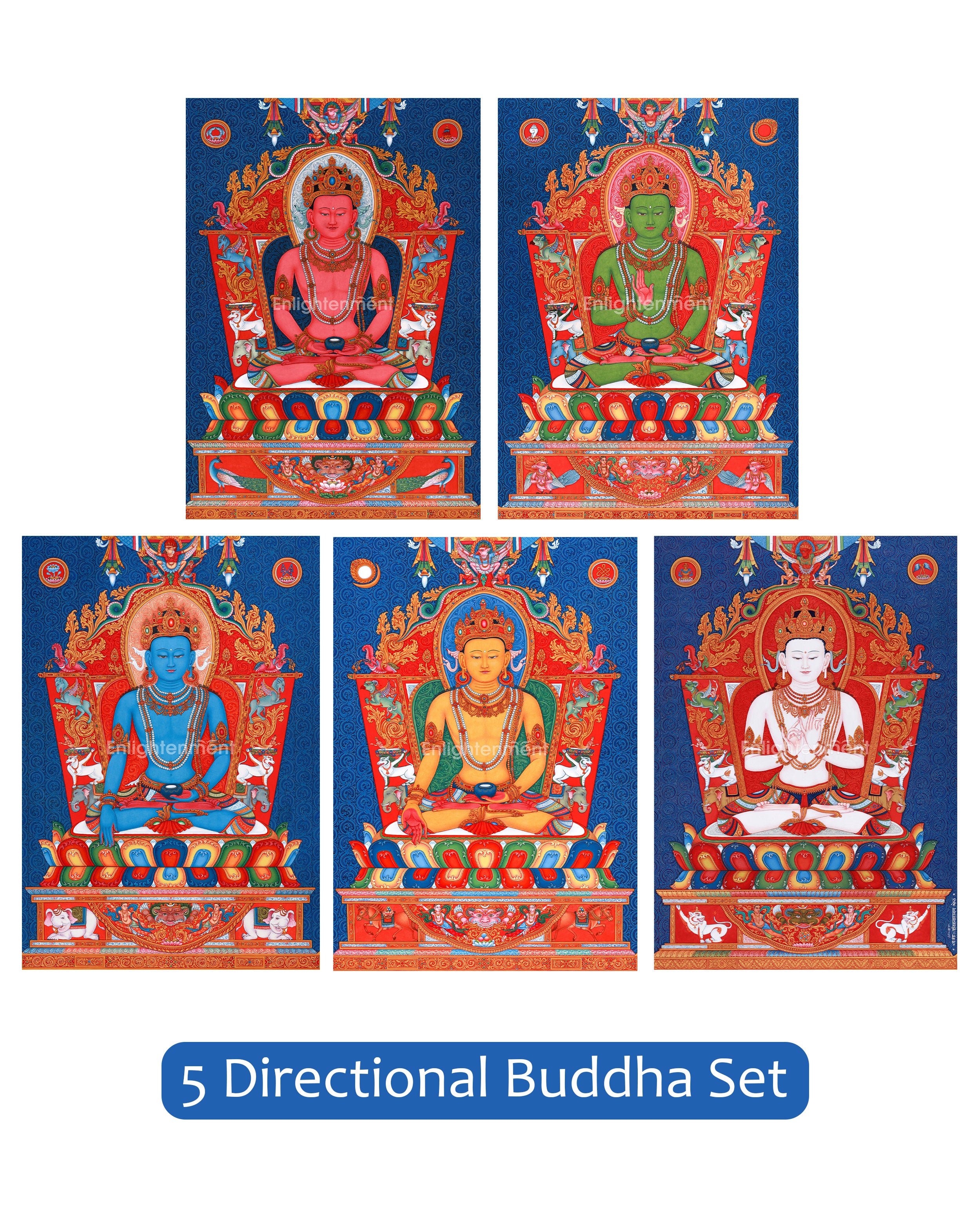 5 Buddha Thangka Painting Set