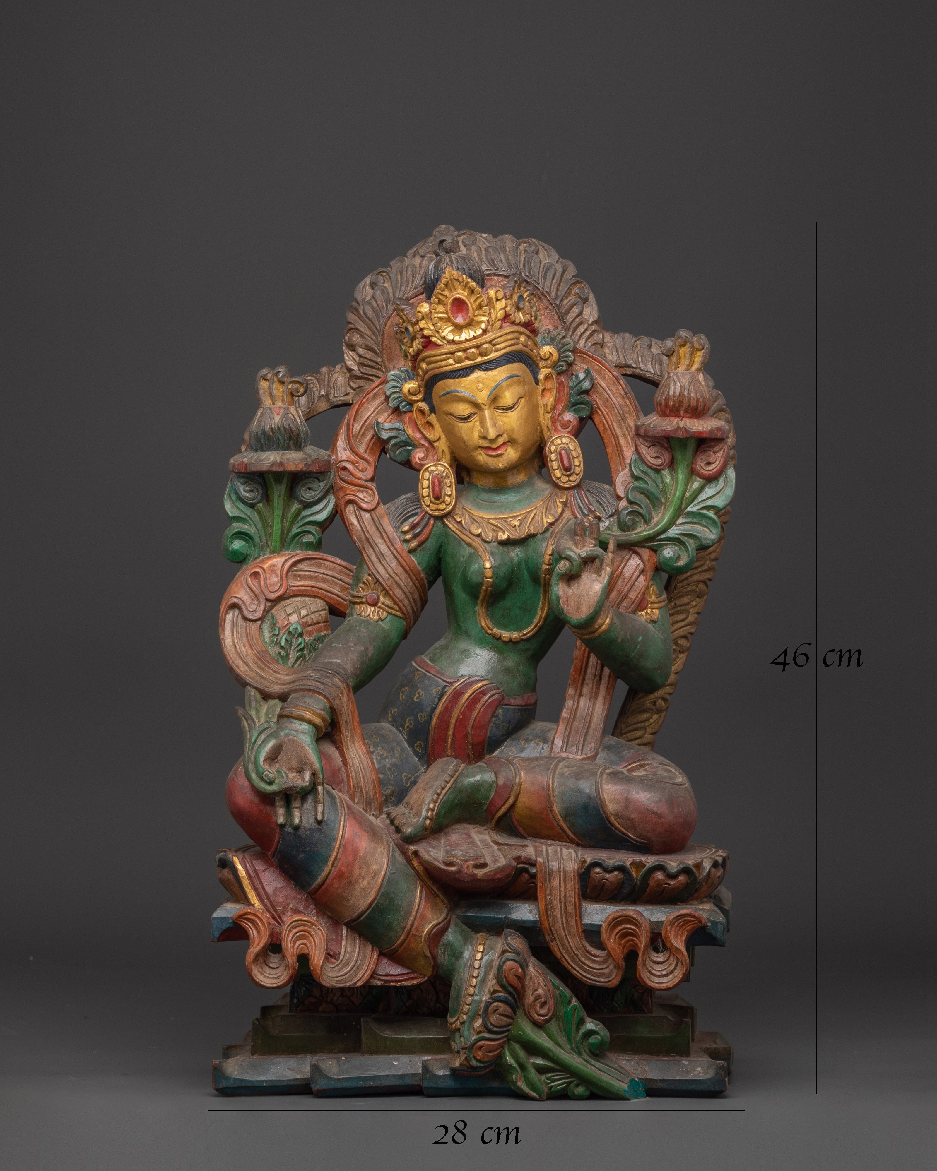 Hand-Carved Tibetan Green Tara Goddess Figurine for Meditation and Spiritual Decor