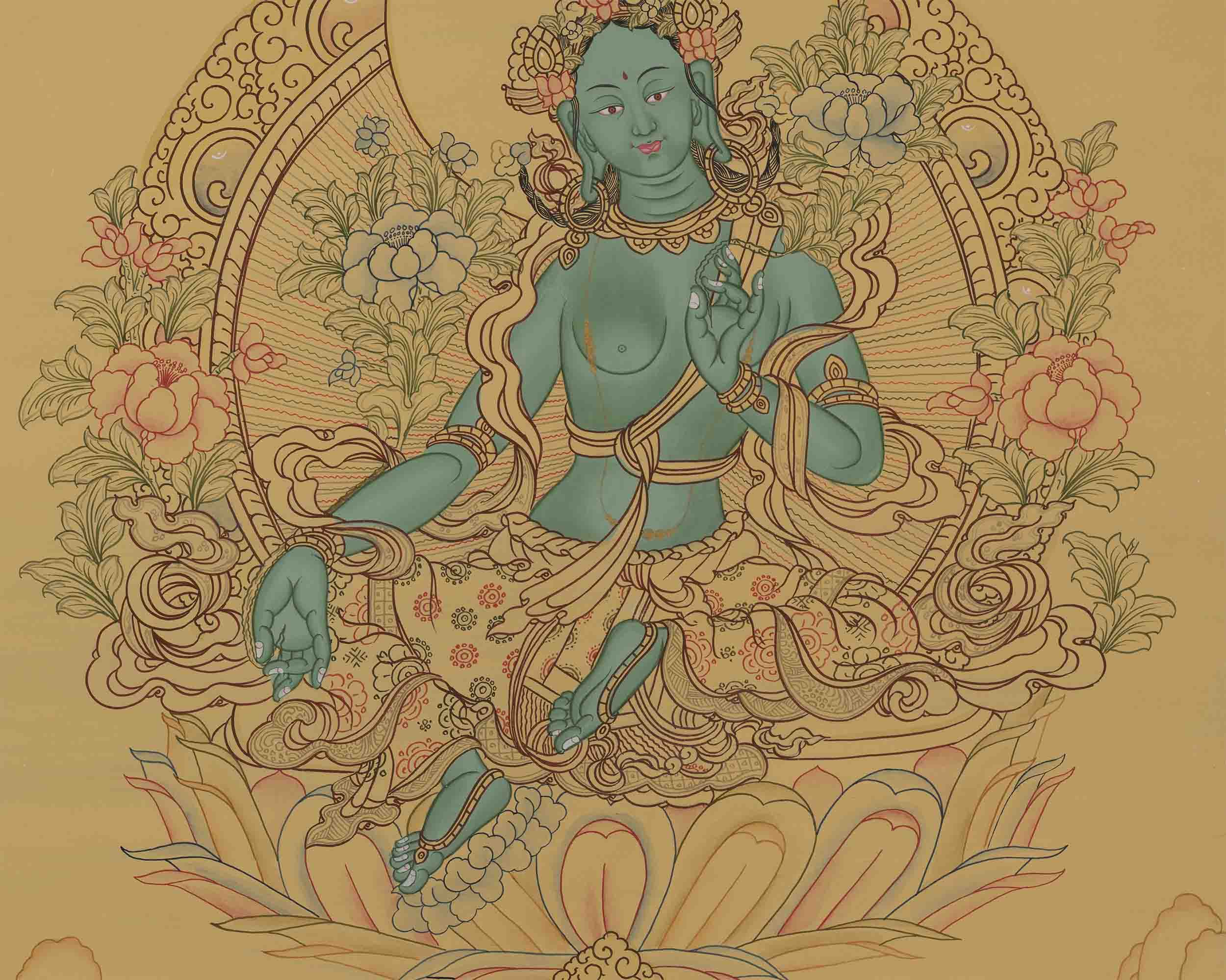 Beautifully Hand-Painted Green Tara | uddhist Traditional Painting