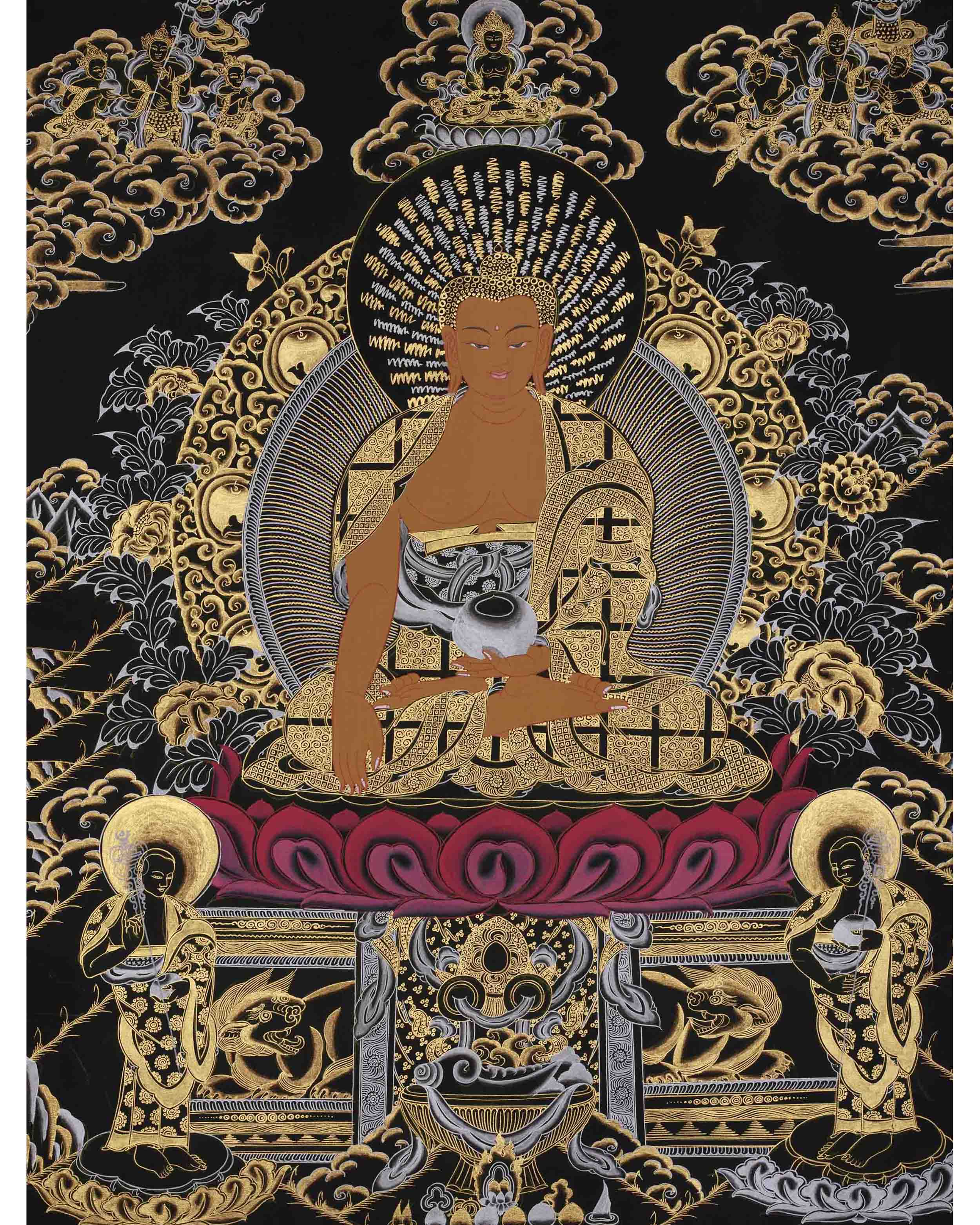 Shakyamuni Buddha Gold Silver Thangka