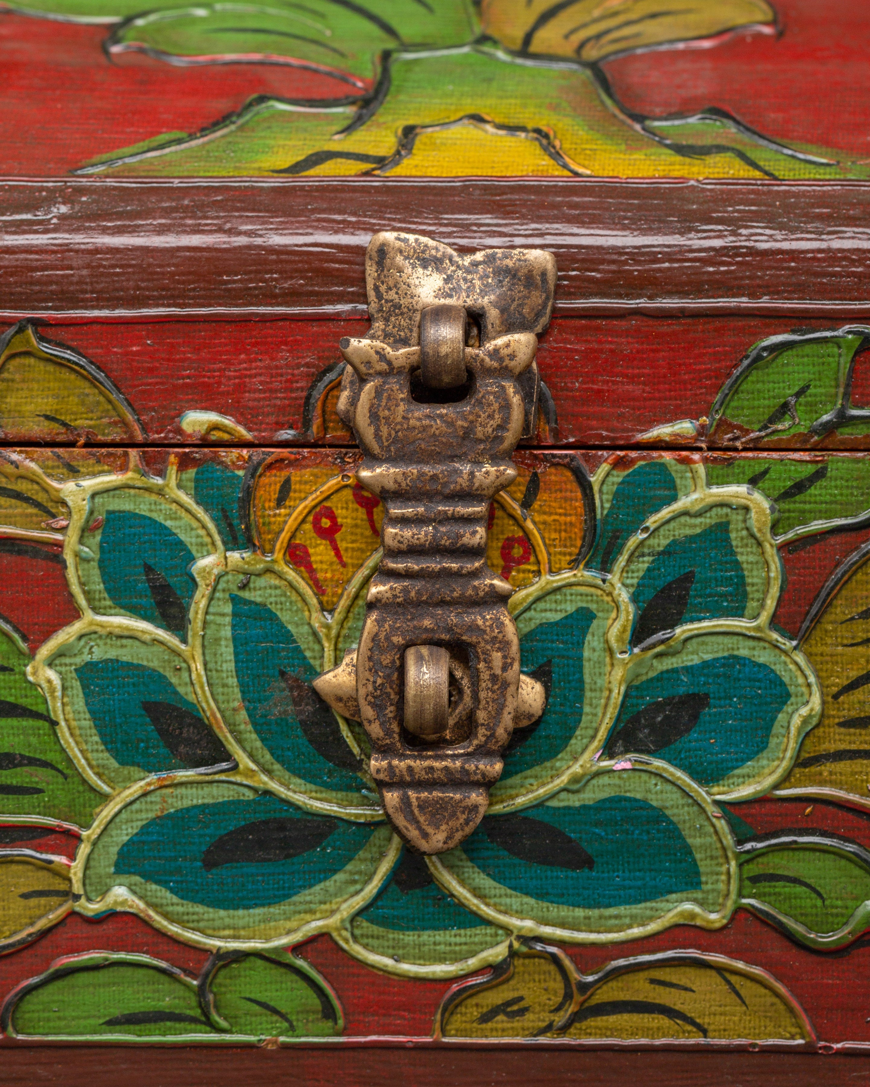Red Tibetan wooden box | Himalayan Storage Chest