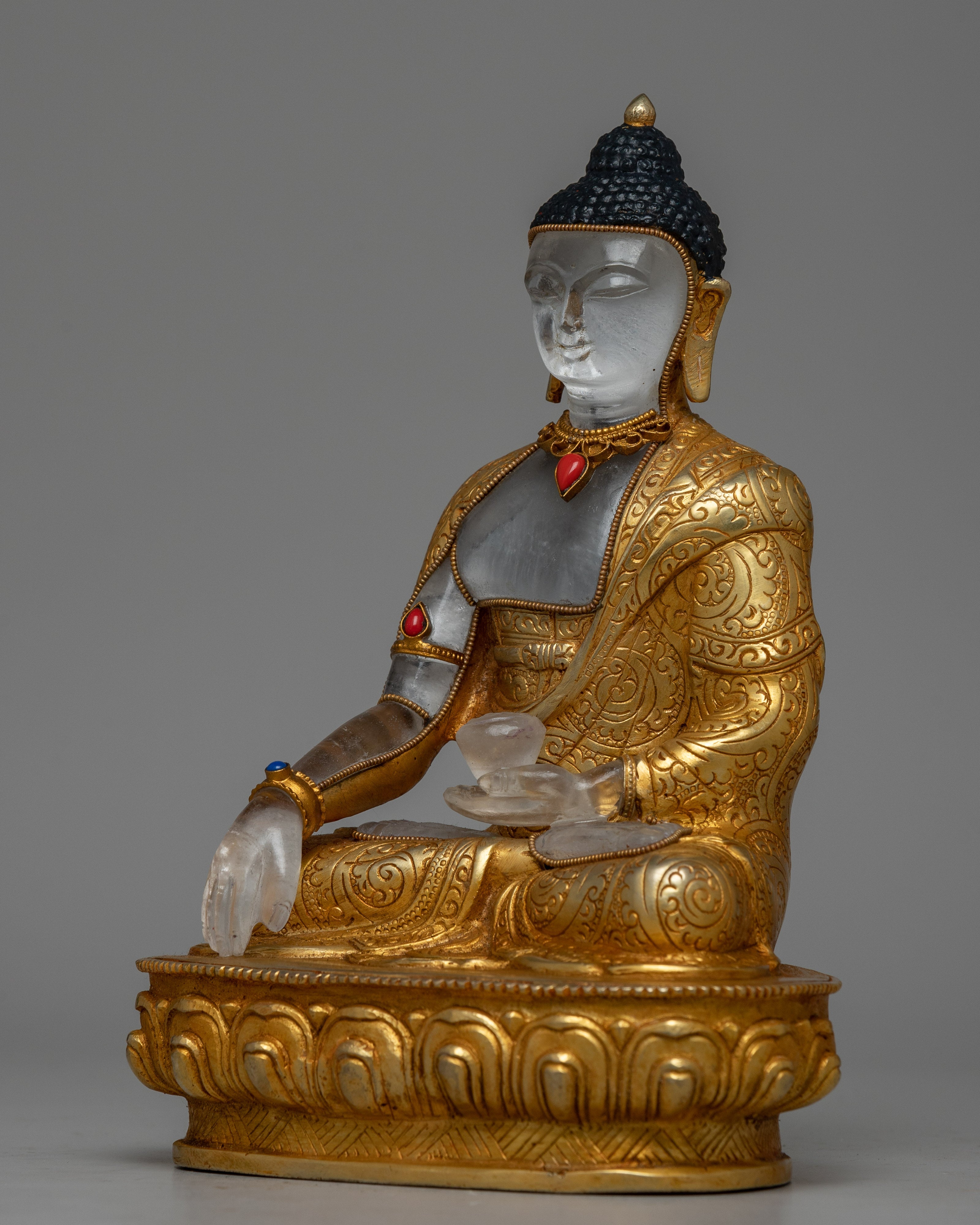 Crystal Copper Shakyamuni Buddha Statue | Exquisite Fusion of Precious Materials for Spiritual Elegance