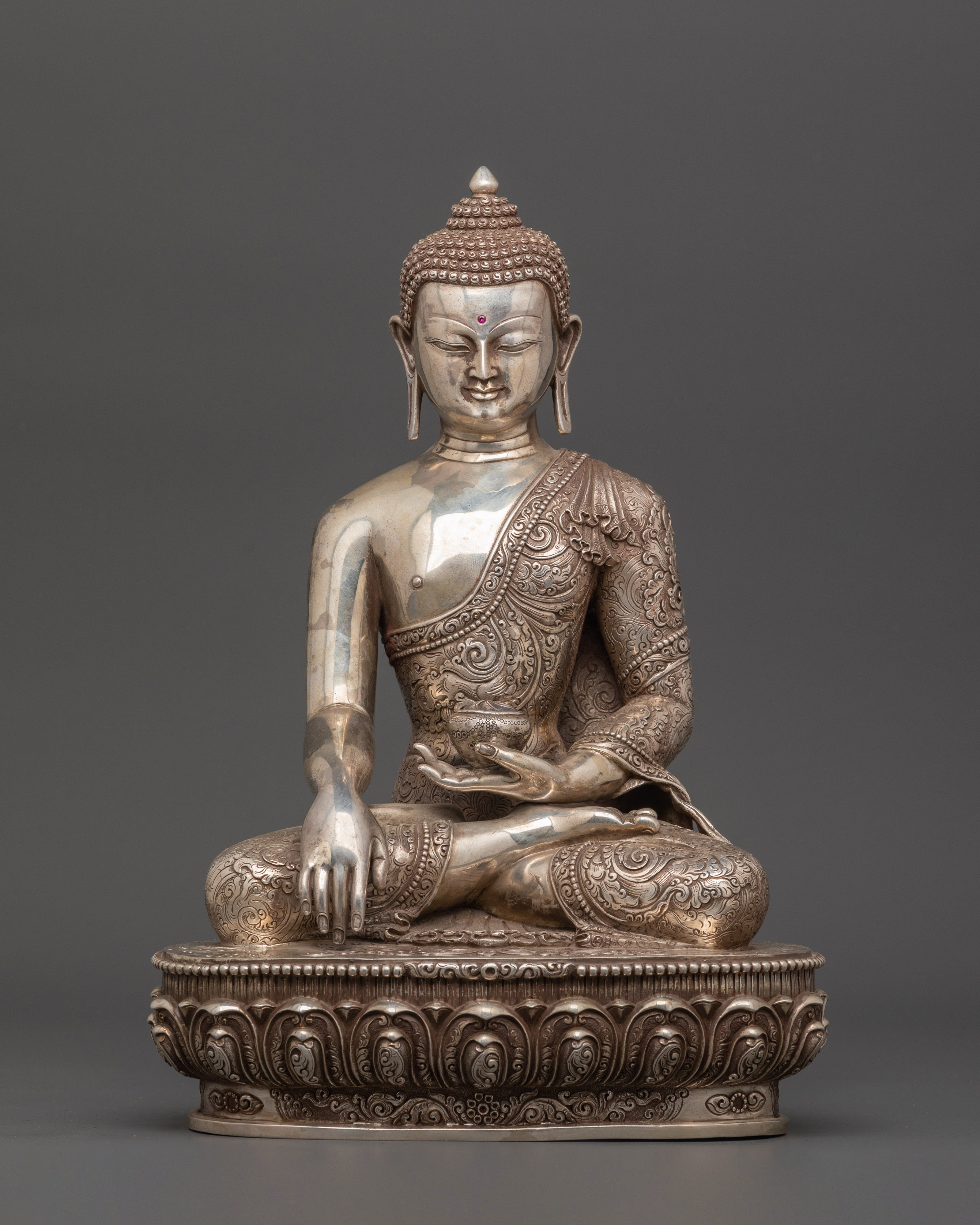 Pure Silver Shakyamuni Buddha Statue