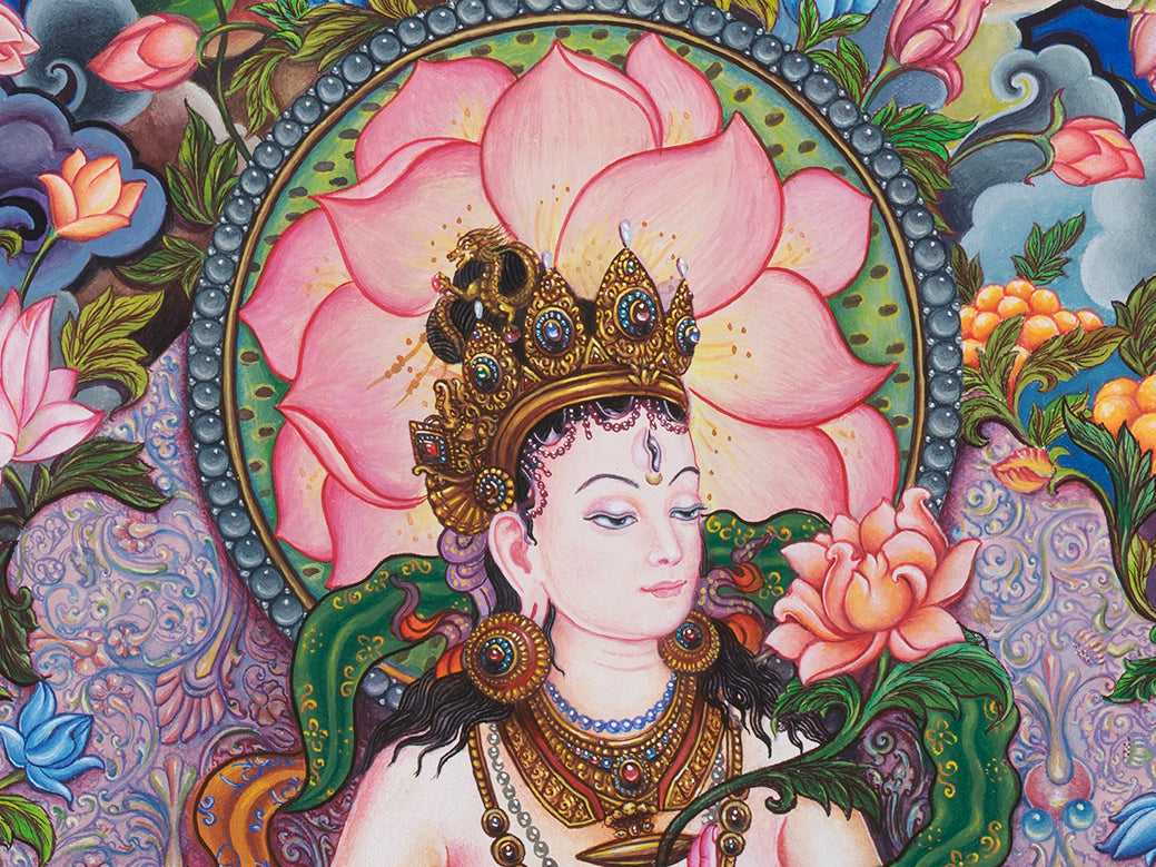 White Tara Thangka Print | Healing Goddess Art For Spiritual Serenity and Compassion