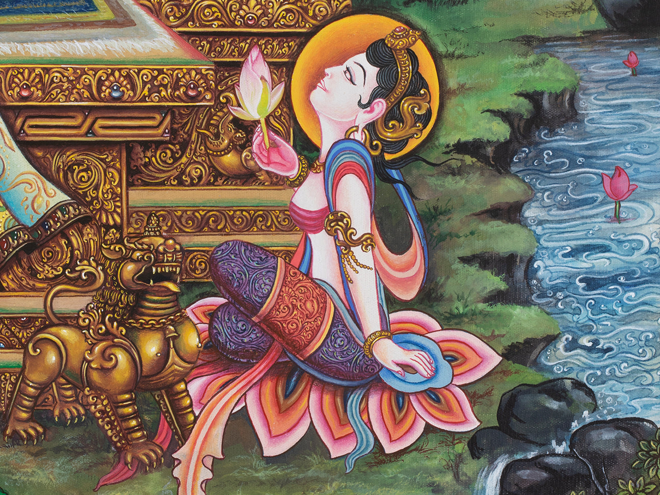 White Tara Thangka Print | Healing Goddess Art For Spiritual Serenity and Compassion