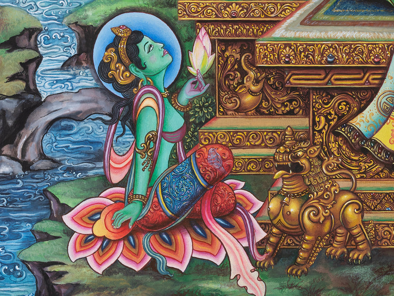 White Tara Thangka Print | Healing Goddess Art For Spiritual Serenity and Compassion