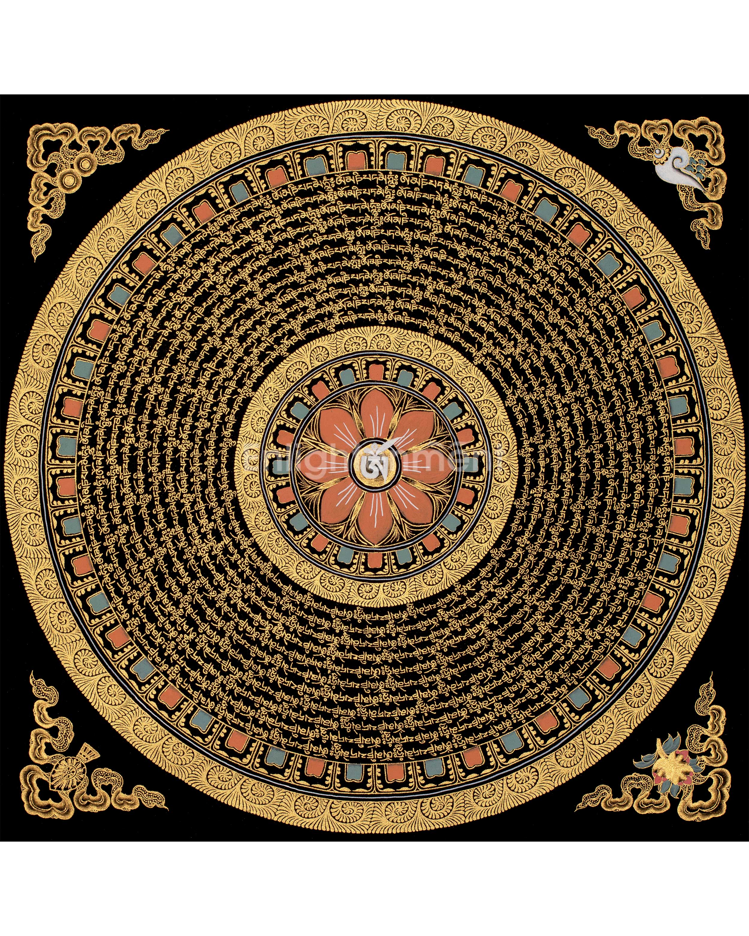 Mantra Mandala Thangka | Original Hand Painted Om Mani Padme Hum Thangka Art