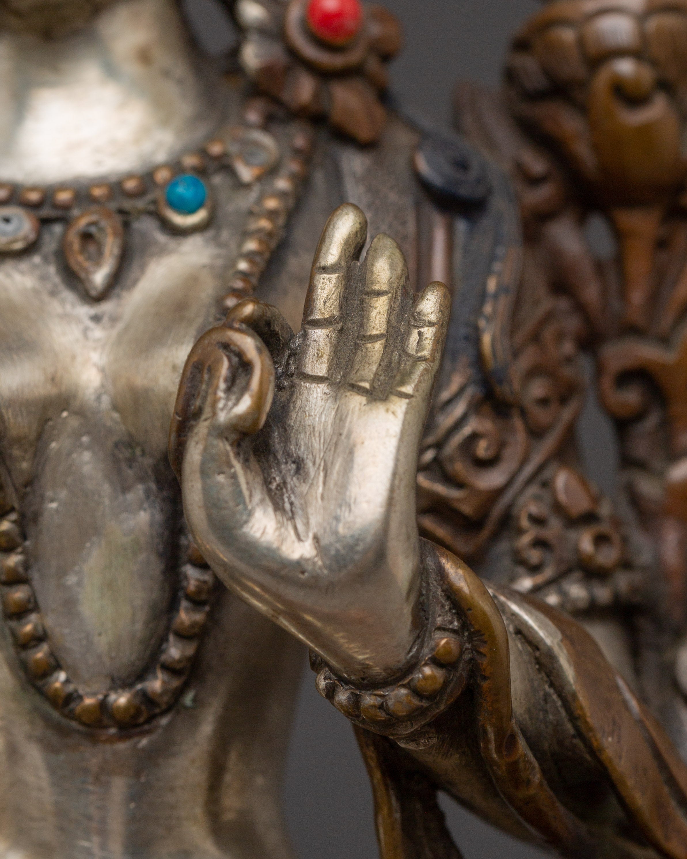 Silver and Copper White Tara Statue with Throne | Healing, Longevity & Spiritual Decor