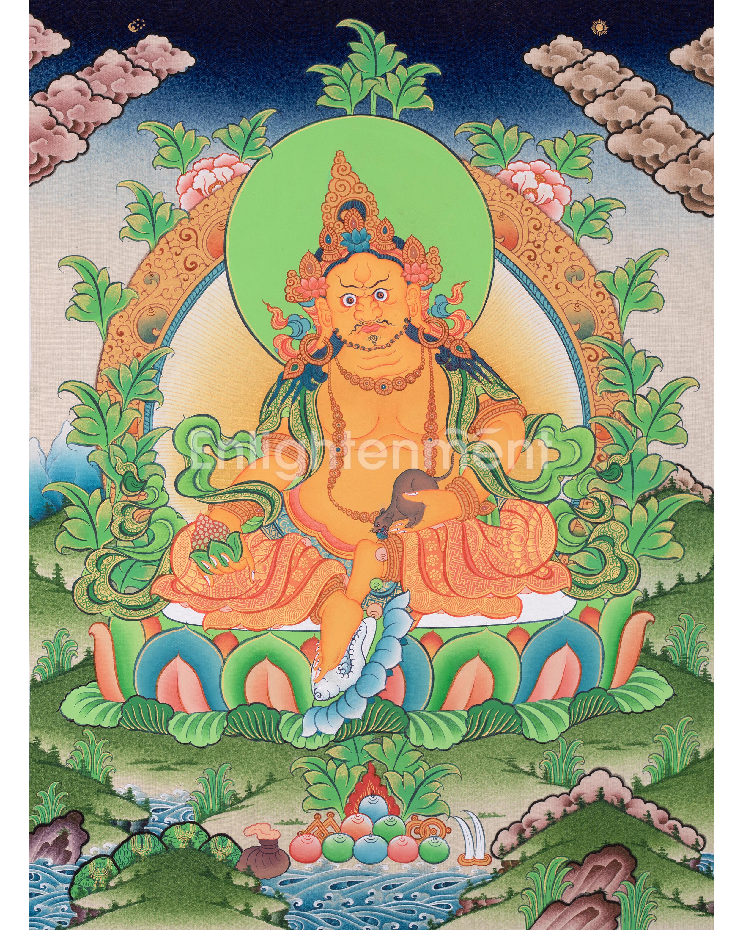 Dzambhala Divine Thangka Artwork | Embodiment of Abundance | Art for Meditation