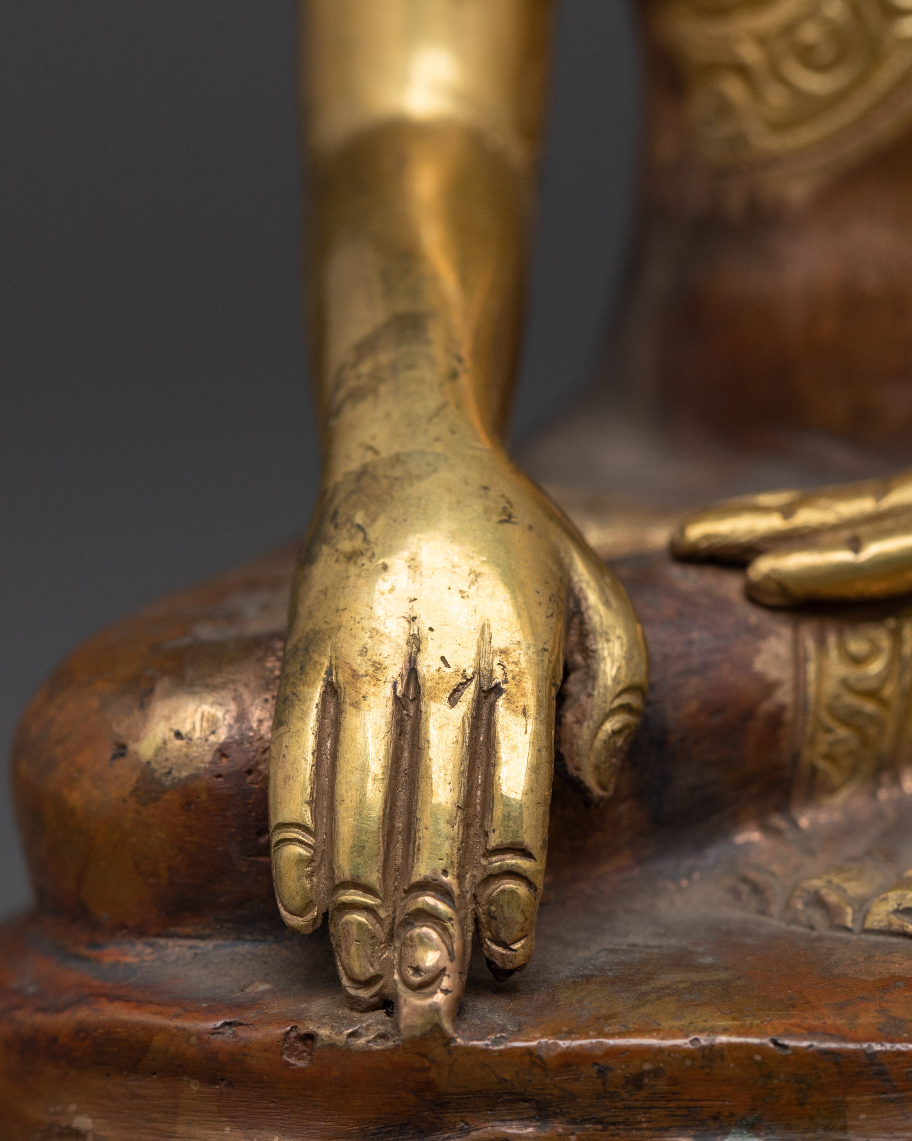 Set of Five Brass Buddha Statues | Gold Plated Oxidized Copper