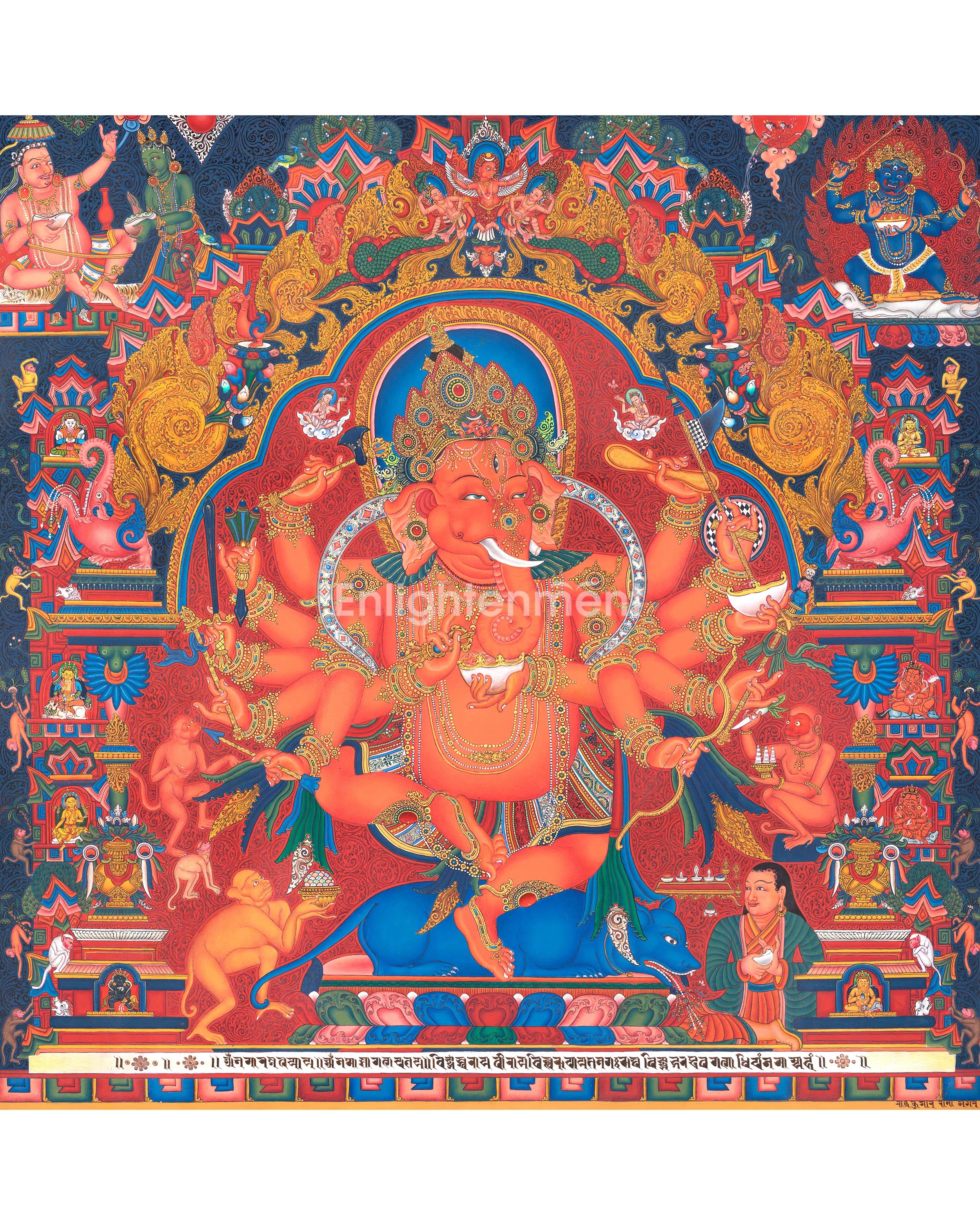 Hand Painted Ganesh Thangka | Hindu Deity Of Wealth | Traditional Wall Decoration