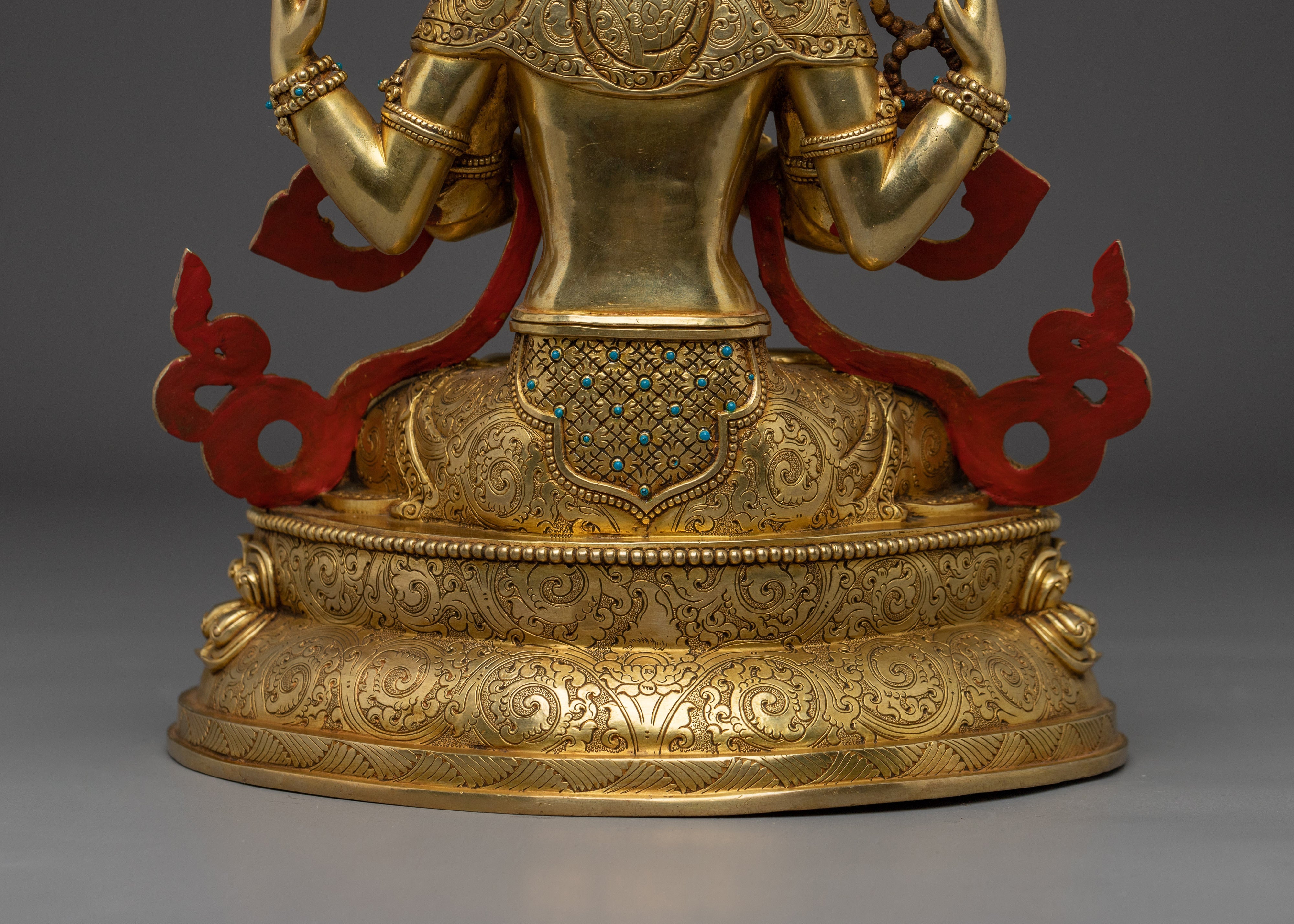 Gold Gilded Chenrezig Statue with Copper Body | Tibetan Bodhisattva of Compassion