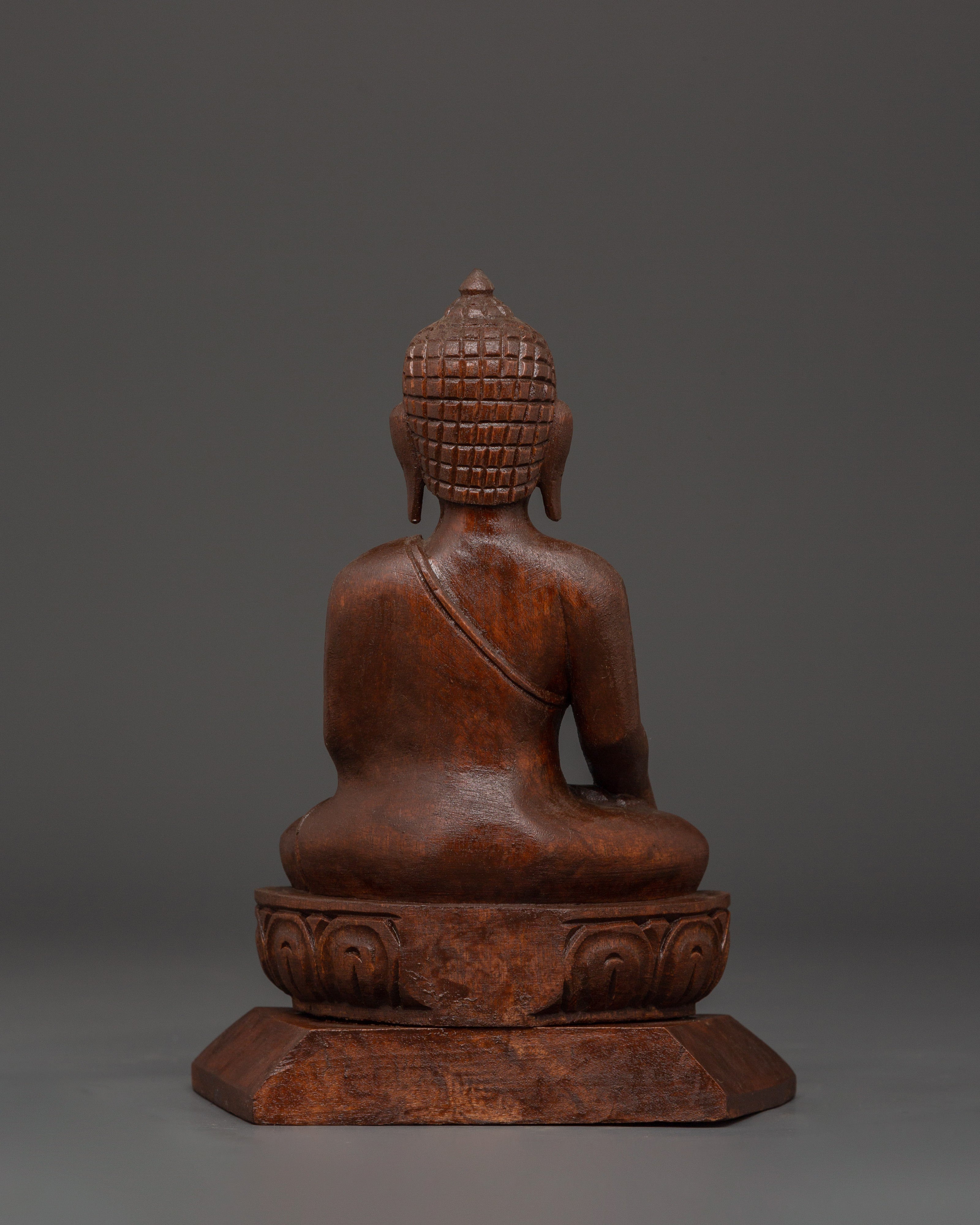 Shakyamuni Buddha Wood Statue | Handcrafted Buddhist Meditation Figurine