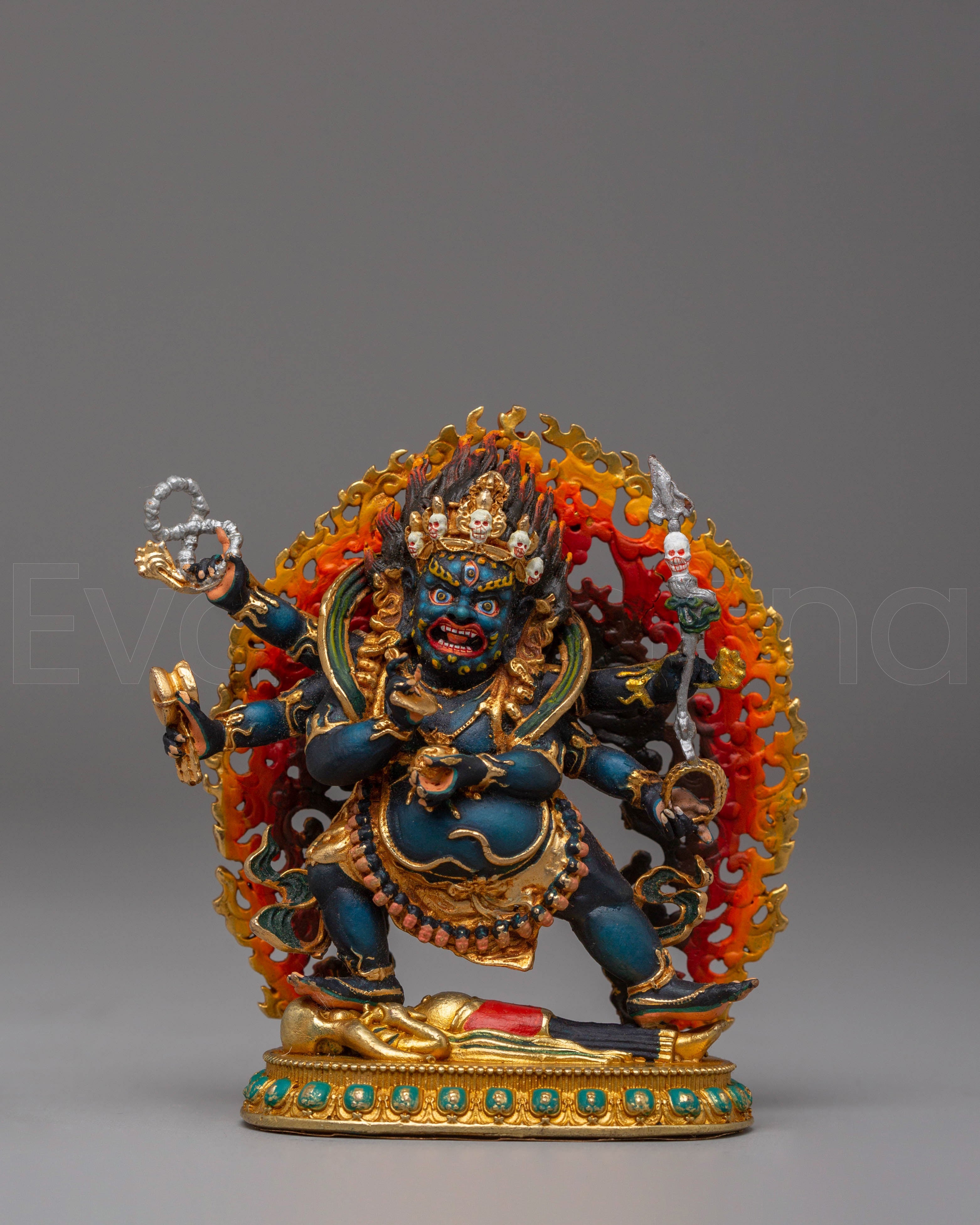 Handcrafted Tibetan Six Armed Mahakala Sculpture