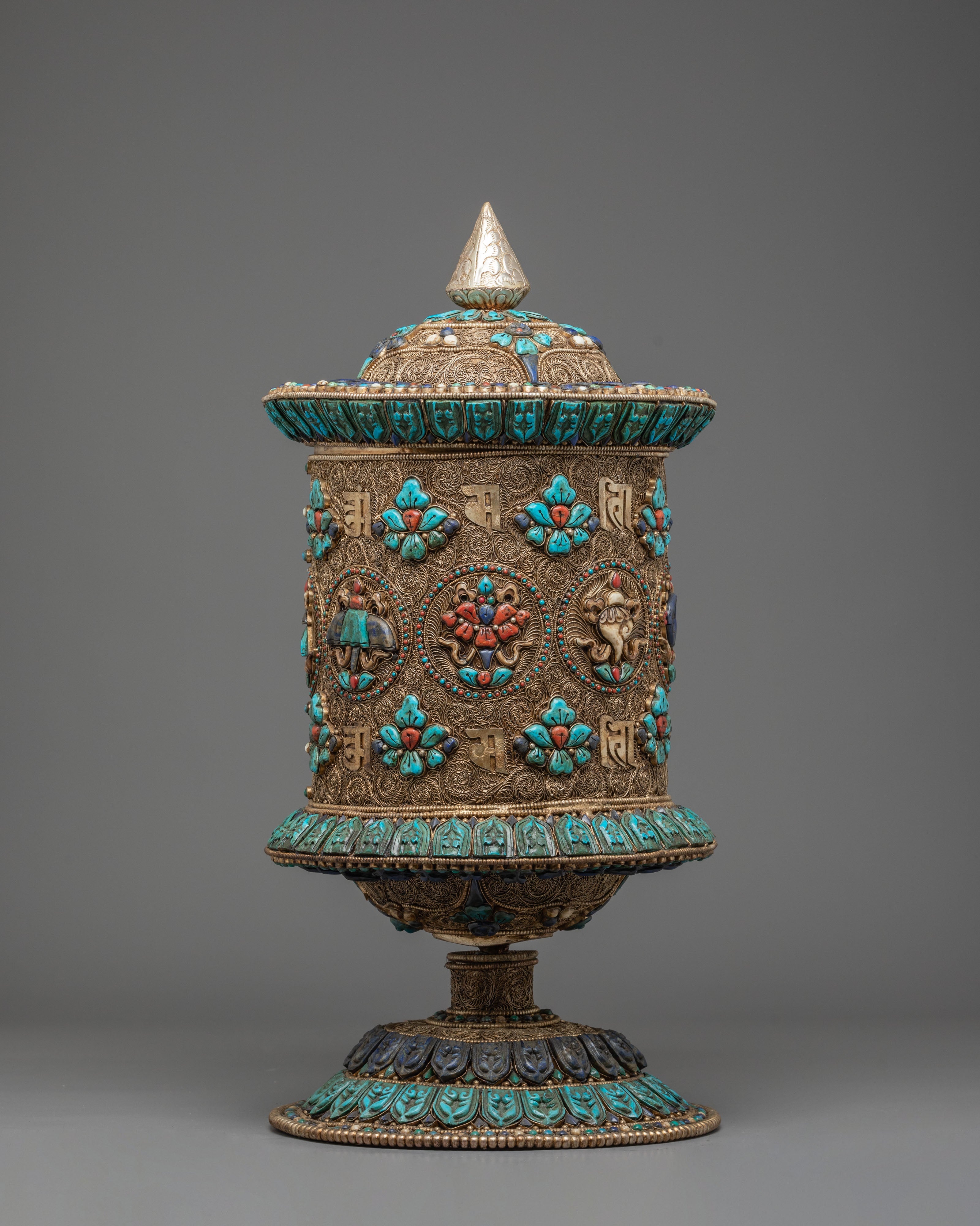 Prayer Wheel With 8 Auspicious Symbols