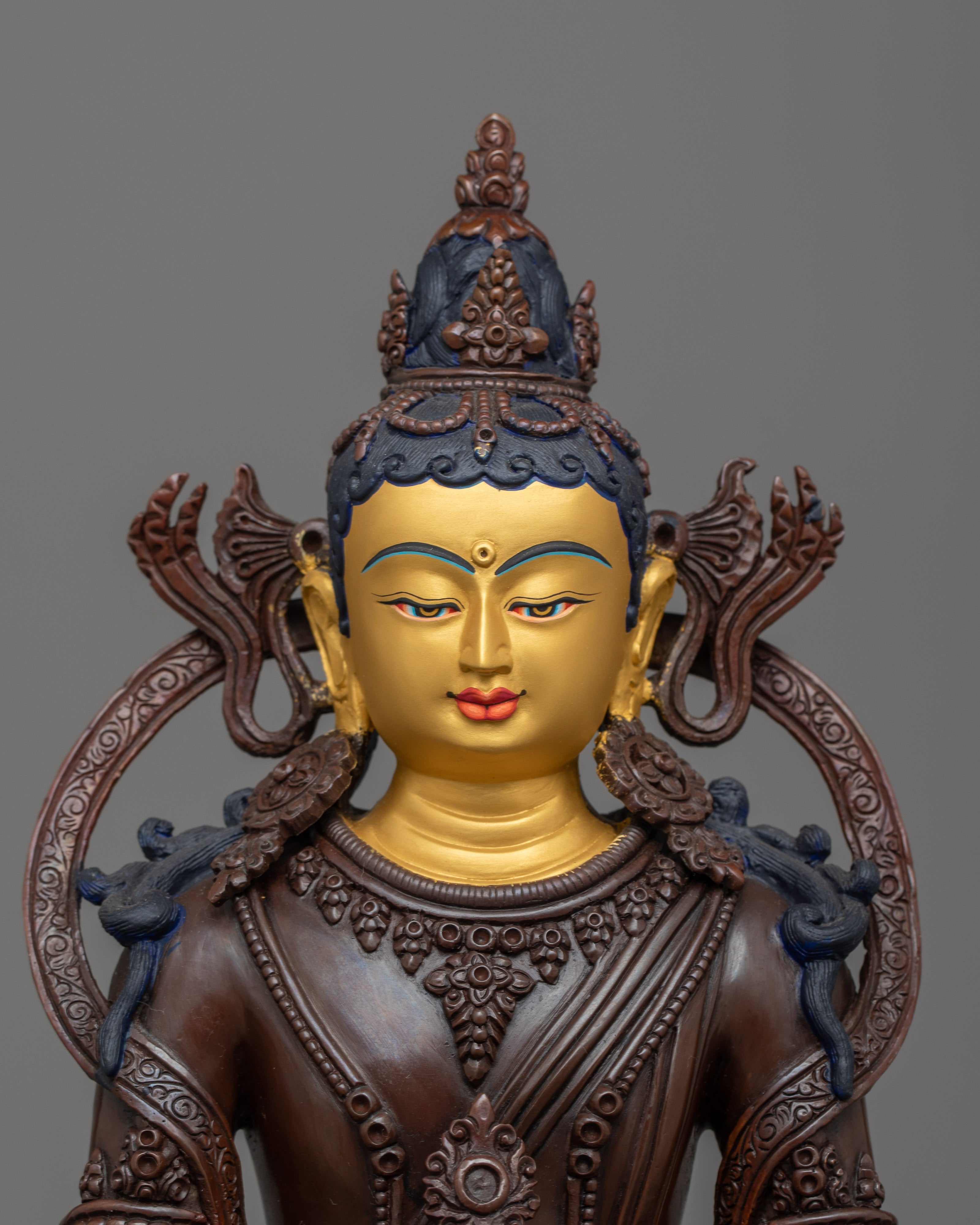 Gold Face Amitayus Statue | Handmade Sculpture of Buddha of Infinite Life