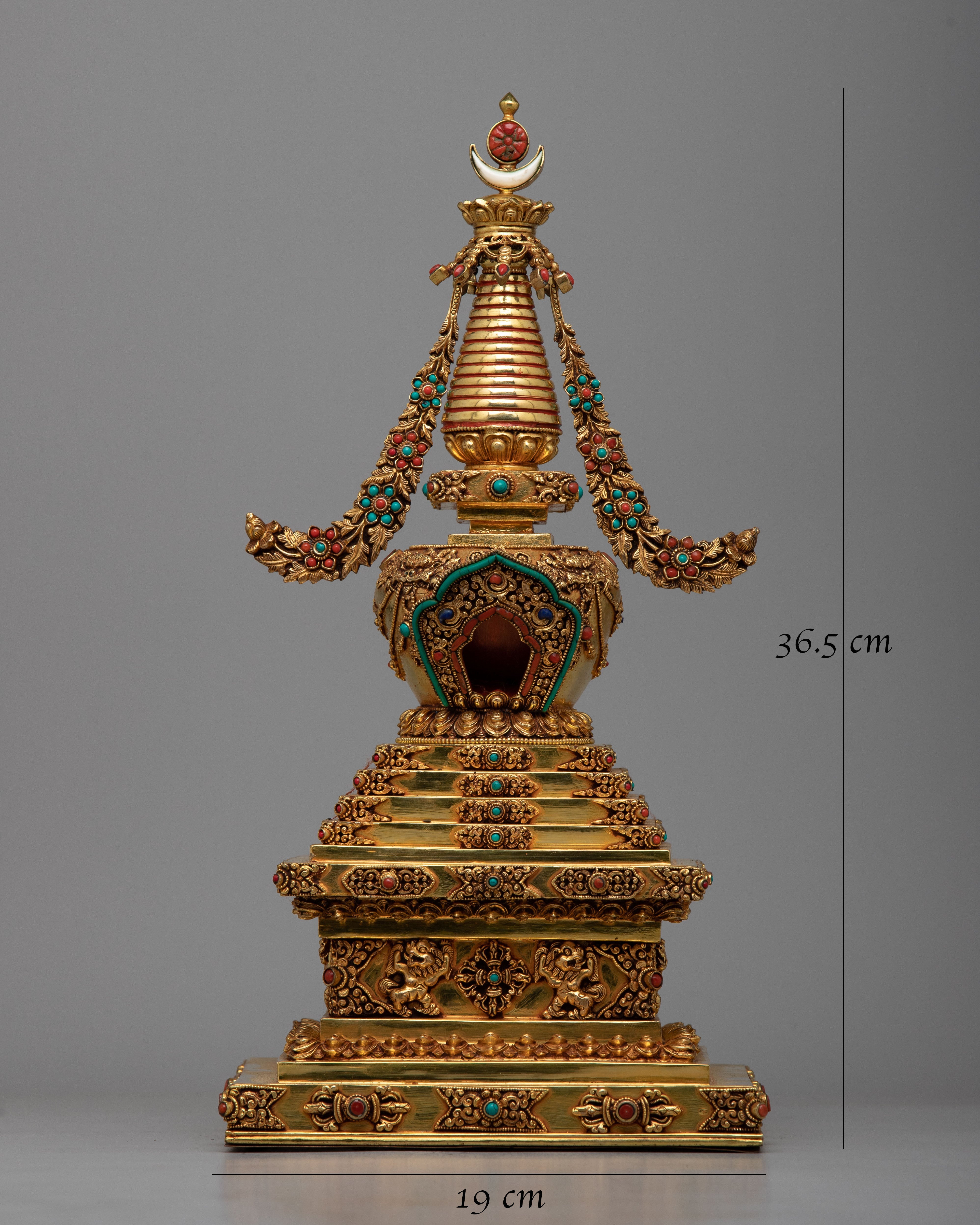 Copper Stupa Statue with 24K Gold Plated | Radiant Beauty and Spiritual Significance